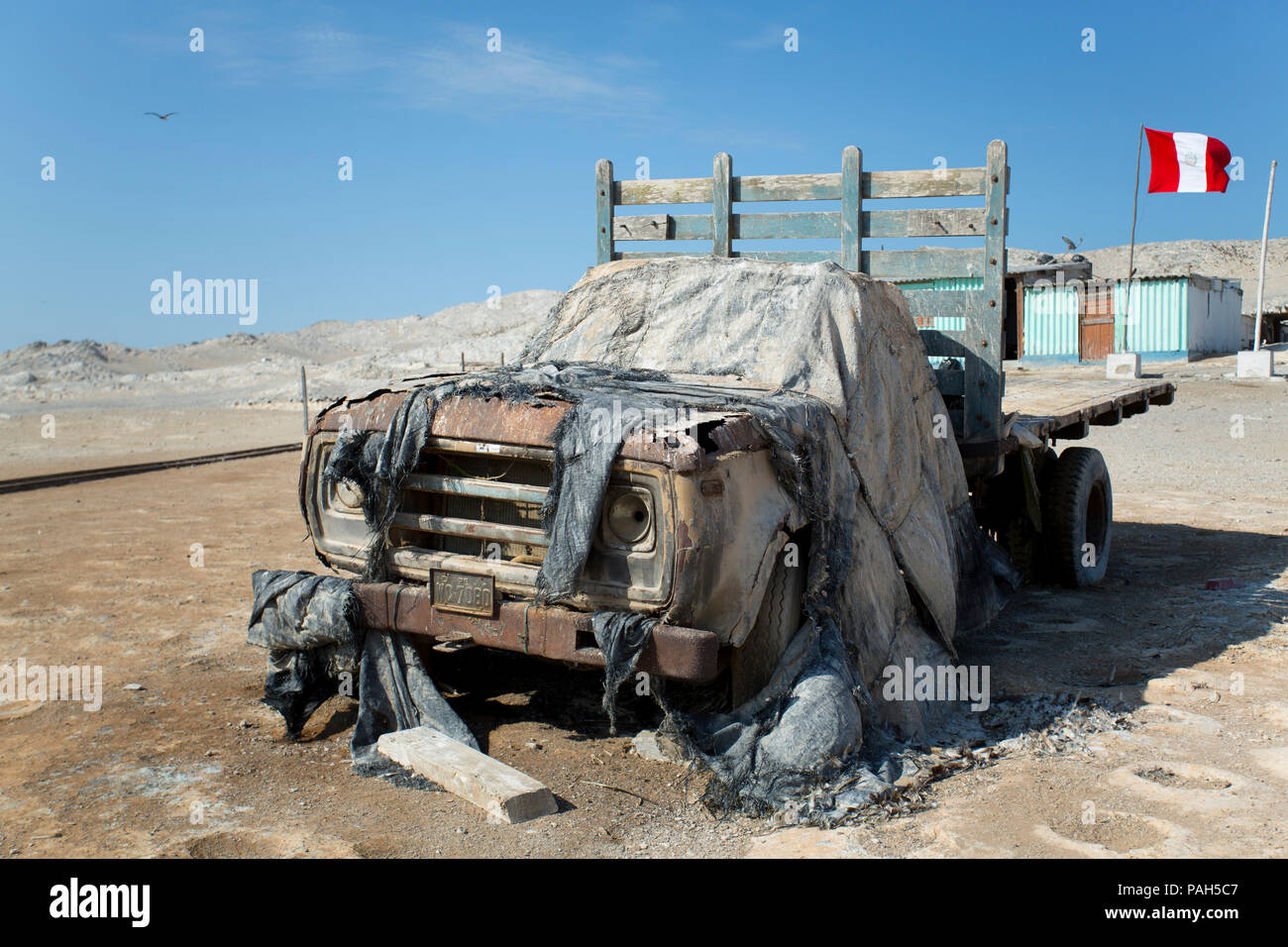Abandoned Truck, Isla Lobos de Tierra, Peru Stock Photo