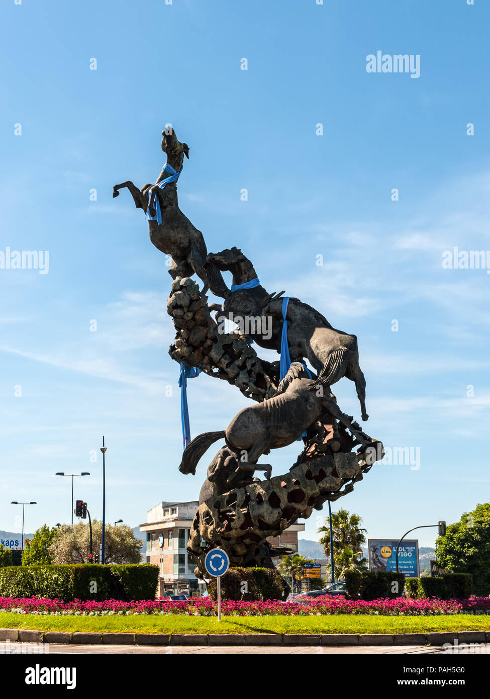 Vigo, Spain May 20, 2017 Horse sculpture in Spain Square (Plaza de