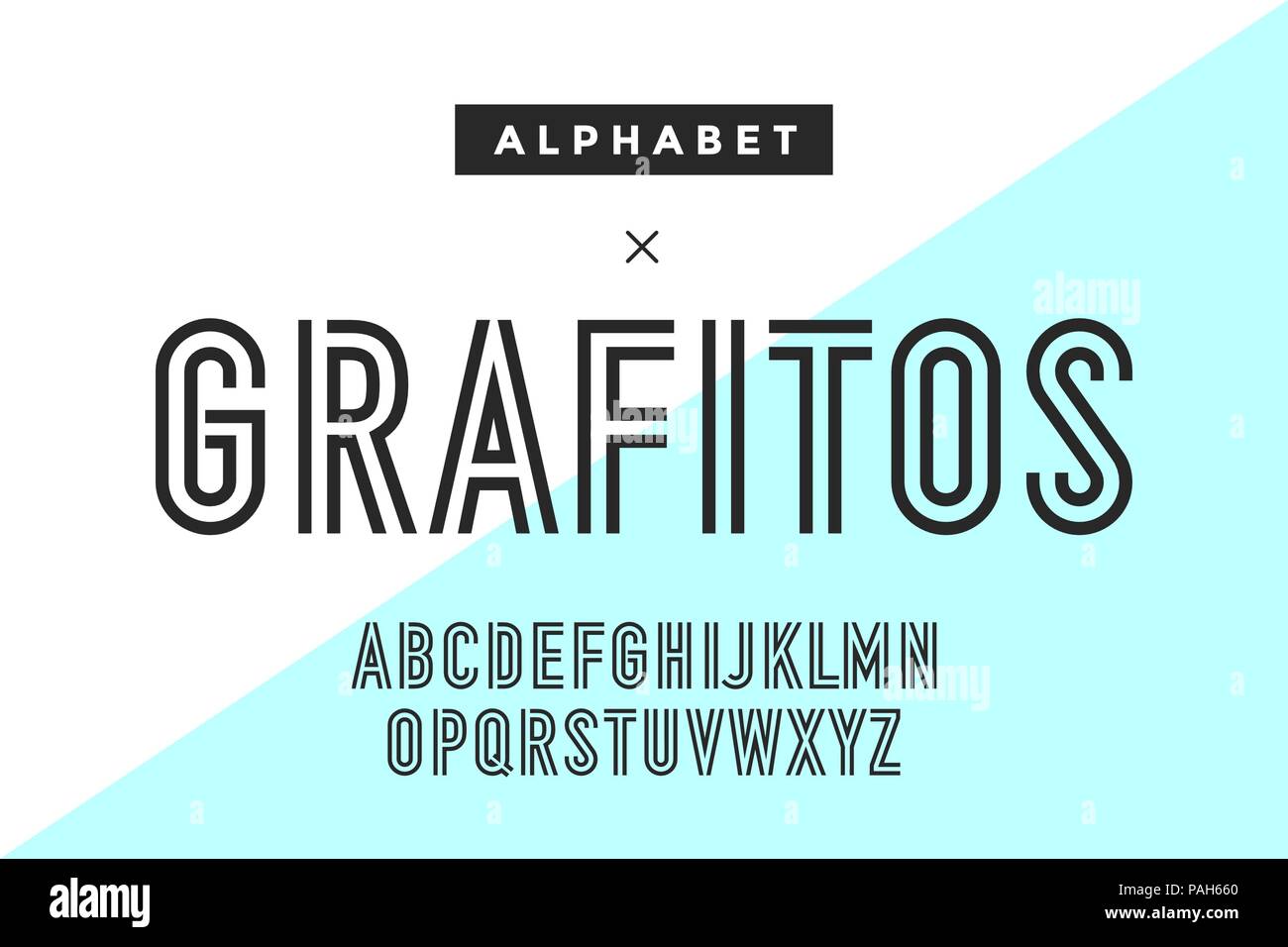 Line condensed alphabet and font Stock Vector