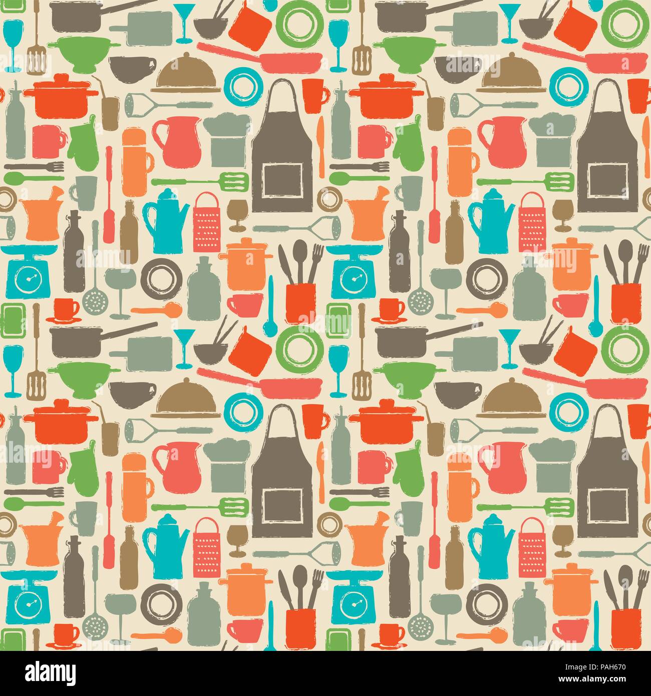 Seamless pattern background with kitchen silhouette icons Stock Vector ...