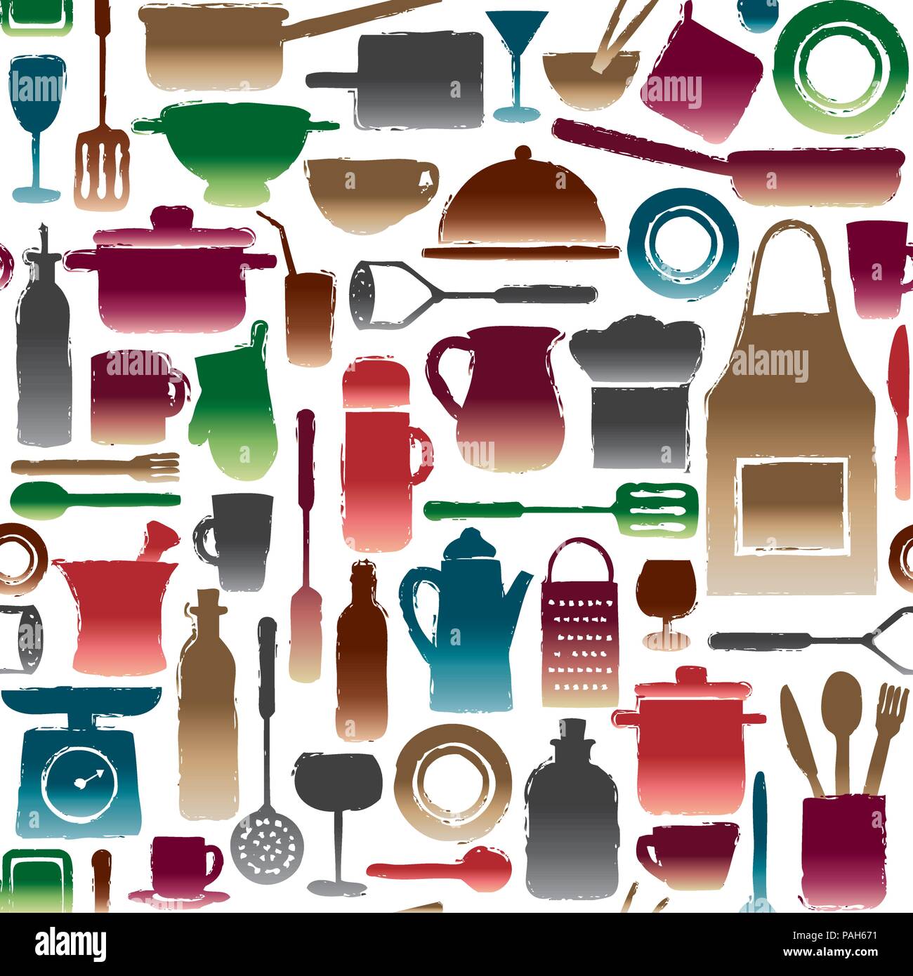 Seamless pattern background with kitchen silhouette icons. Stock Vector