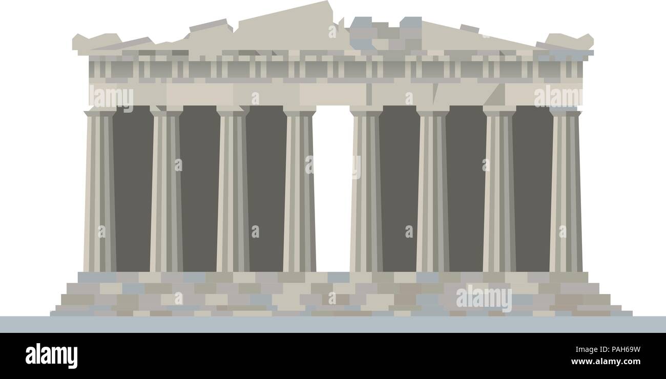 Flat design isolated vector icon of the Parthenon temple at Acropolis citadel, Athens, Greece Stock Vector