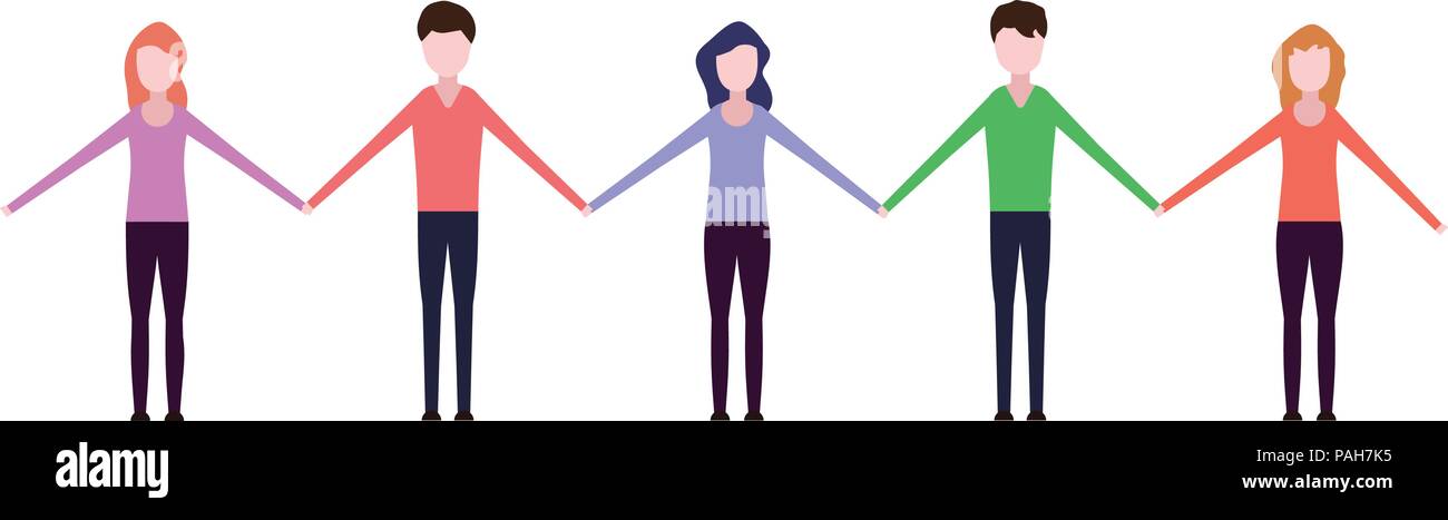 People holding hands on a white background Stock Vector