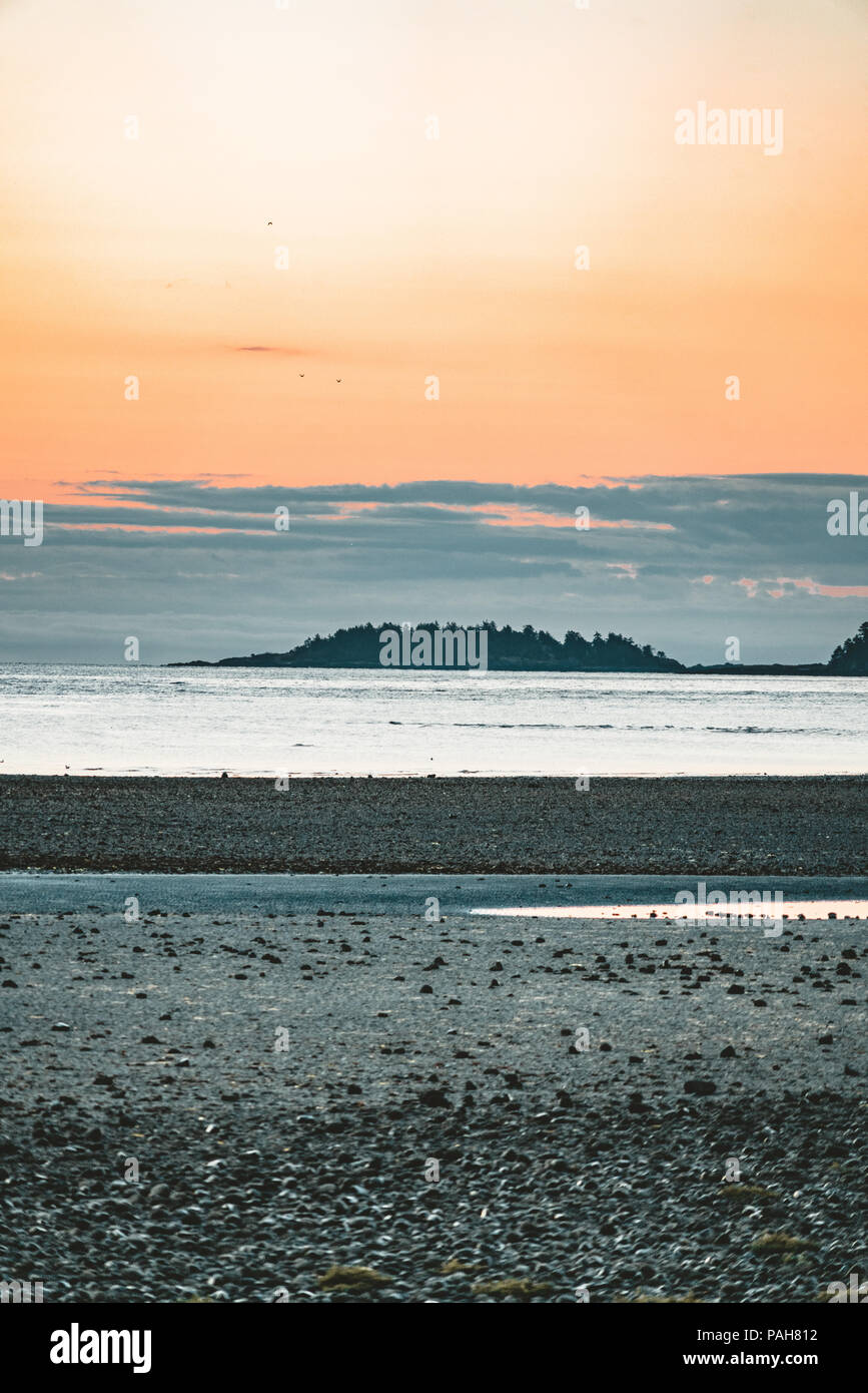 Sunrise Sunset Vancouver Island Ocean Beach Clouds Sky Stock Photo
