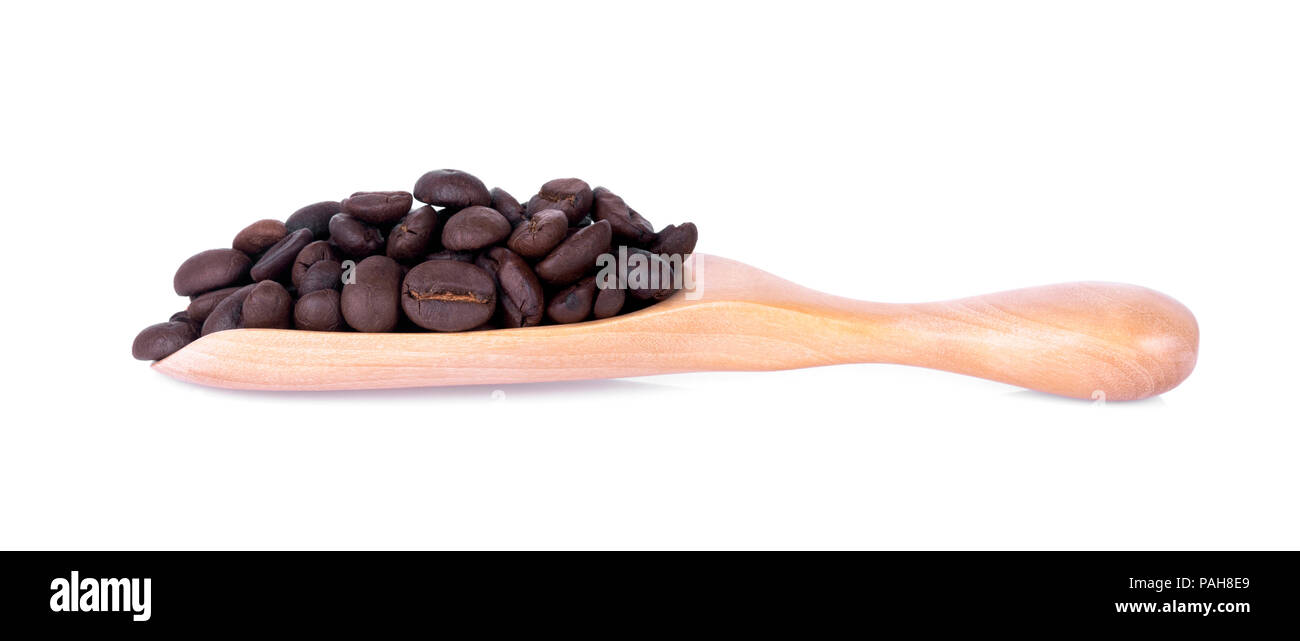 coffee bean in wooden spoon on white background Stock Photo - Alamy