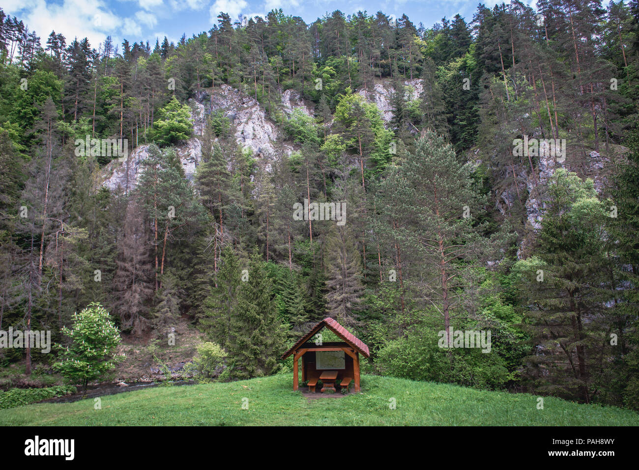 Tourist shelter near Letanovsky mlyn in Slovak Paradise National Park, north part of Slovak Ore Mountains in Slovakia Stock Photo