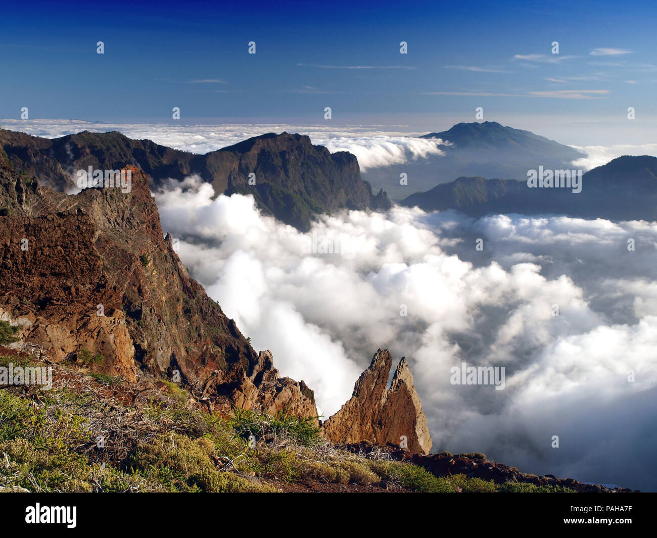 Mists clinging to the sides of the Caldera de Taburiente  on the Canary Island of La Palma Stock Photo