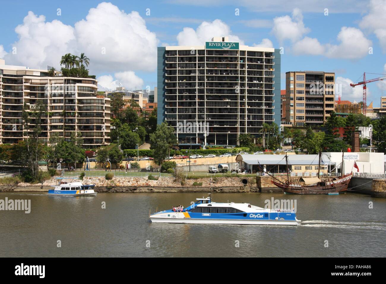 BRISBANE, AUSTRALIA - MARCH 19: People ride CityCat ferry on March 19, 2008 in Brisbane, Australia. Ferries are operated by Translink, which served 17 Stock Photo