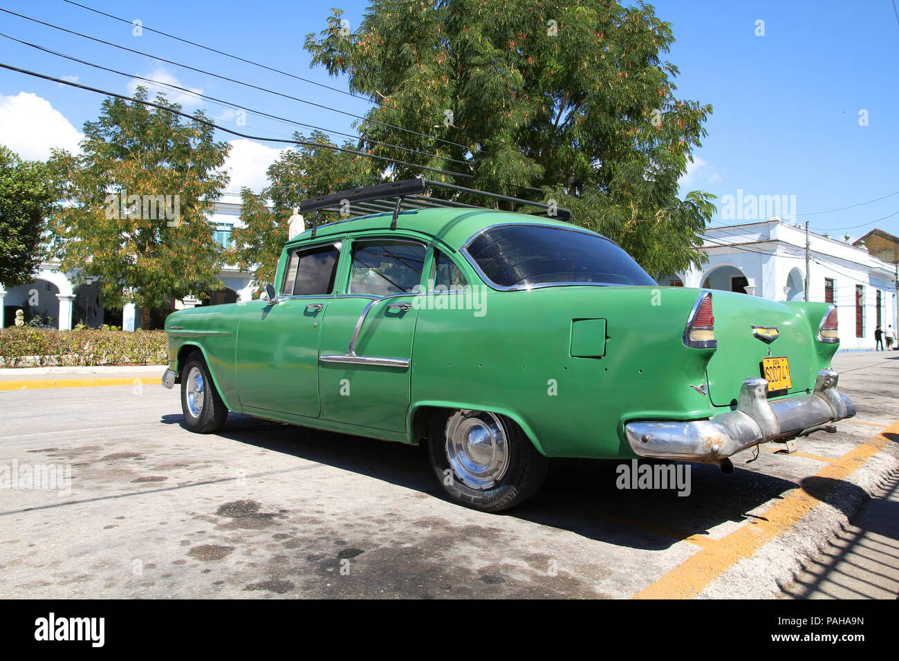 SANCTI SPIRITUS, CUBA - FEBRUARY 6: Classic American Chevrolet car in the street on February 6, 2011 in Sancti Spiritus, Cuba. The multitude of oldtim Stock Photo