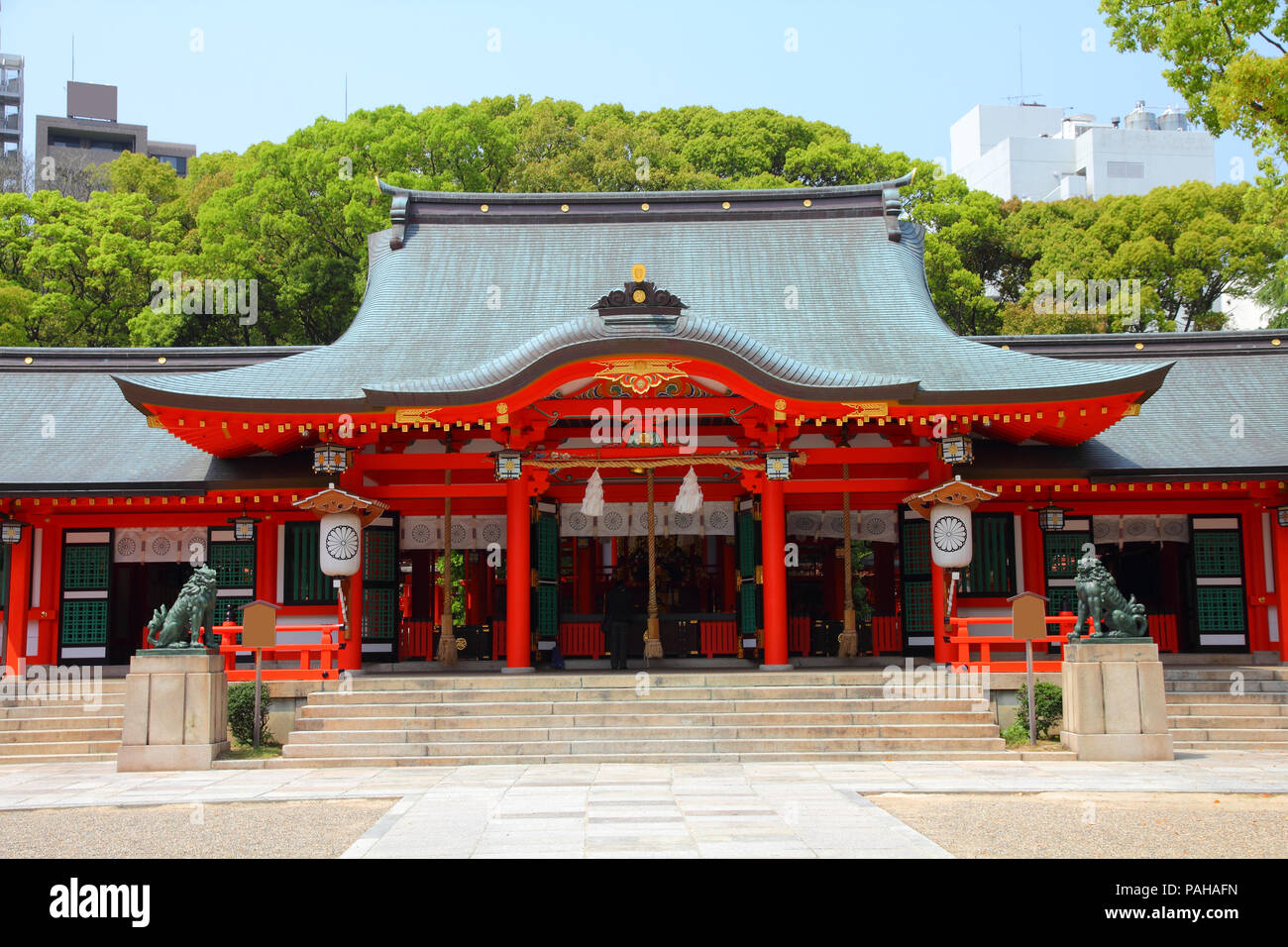 Kobe, Japan - city in the region of Kansai in Hyogo prefecture. Famous Ikuta Shrine. Stock Photo