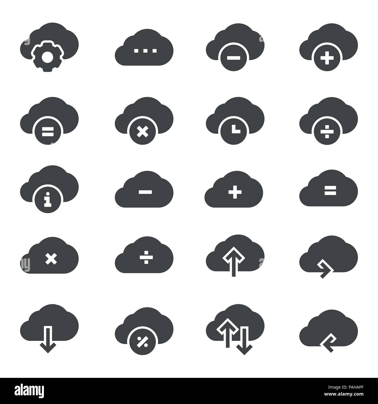 Computer cloud related gray icons. Vector icon set. Stock Vector