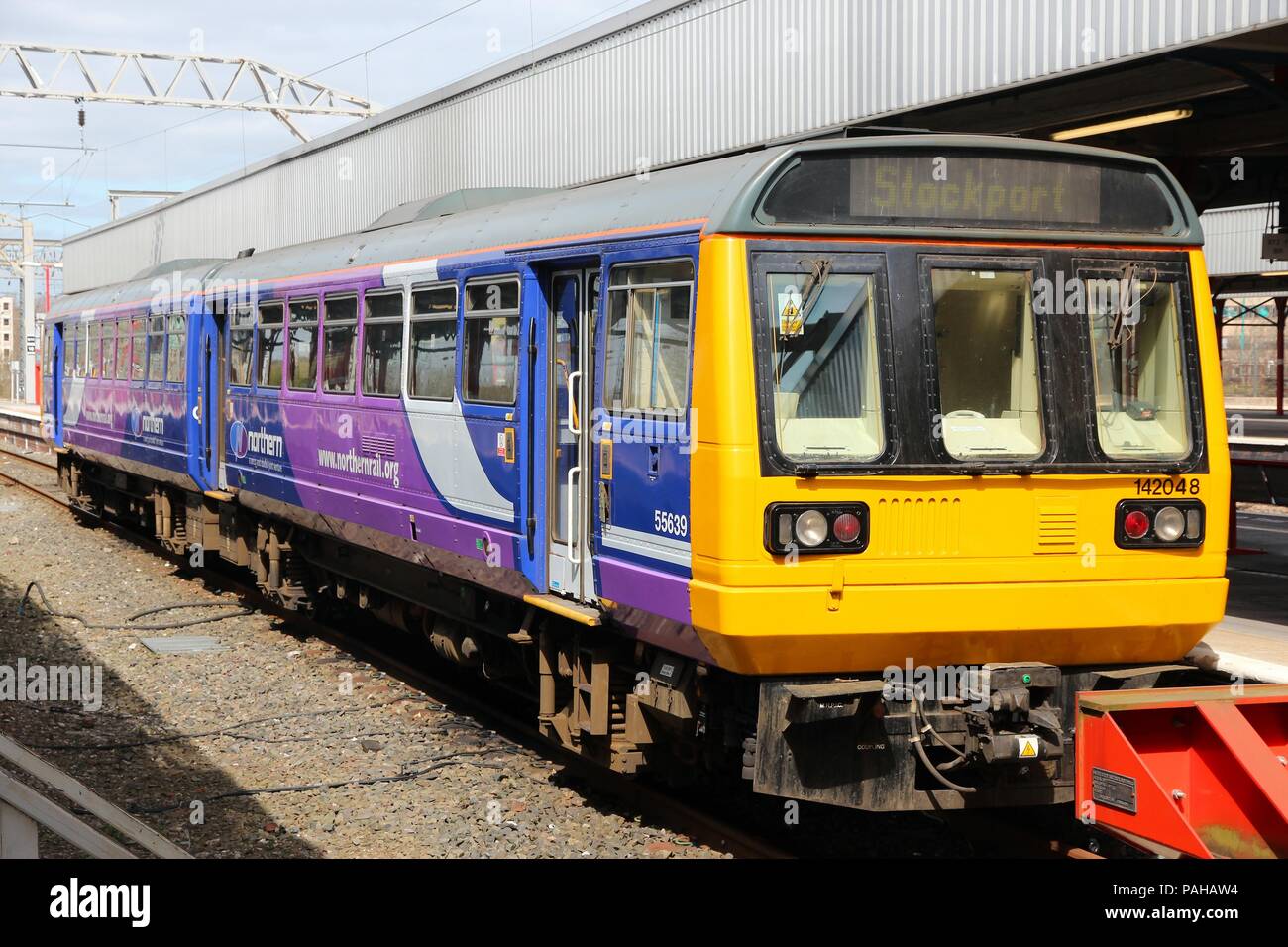 STOCKPORT, UK - APRIL 23: Northern Rail train on April 23, 2013 in Stockport, UK. NR is part of Serco-Abellio joint venture. NR has fleet of 313 train Stock Photo