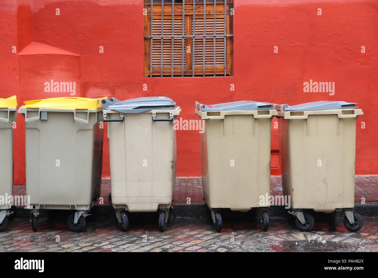Plastic waste dumpsters in the city of Seville, Spain Stock Photo Alamy