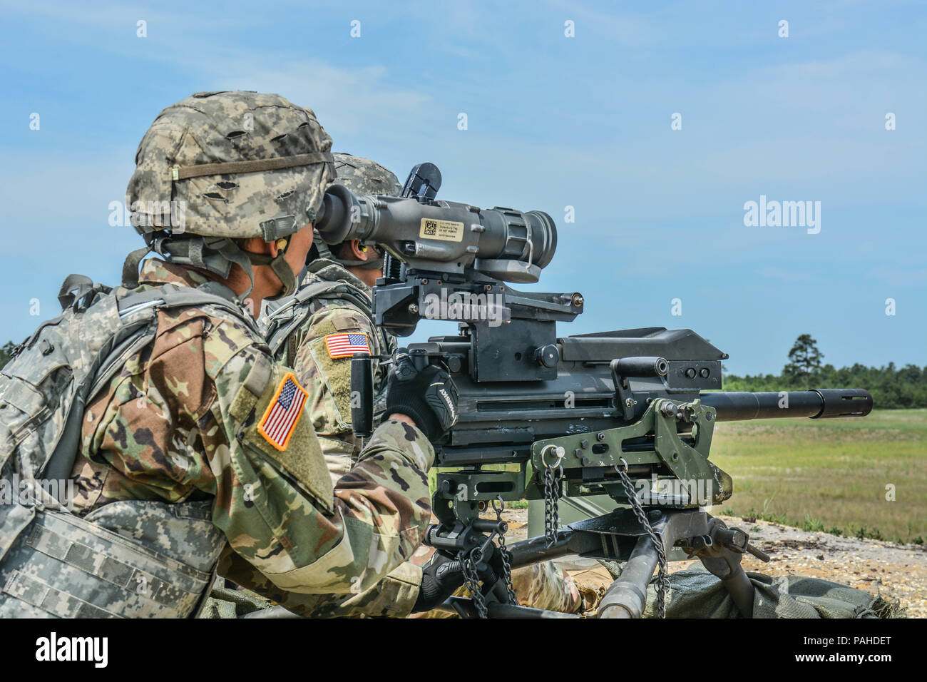 U.S. Army Reserve Troop List Unit Soldiers qualify with a Mark 19 40 mm grenade gun during Operation Cold Steel II, hosted by U.S. Army Civil Affairs and Psychological Operations Command (Airborne), July 13, 2018 at Joint Base McGuire-Dix-Lakehurst, N.J. Operation Cold Steel is the U.S. Army Reserve's crew-served weapons qualification and validation exercise to ensure America's Army Reserve units and Soldiers are trained and ready to deploy on short notice as part of Ready Force X and bring combat-ready and lethal firepower in support of the Army and our joint partners anywhere around the worl Stock Photo
