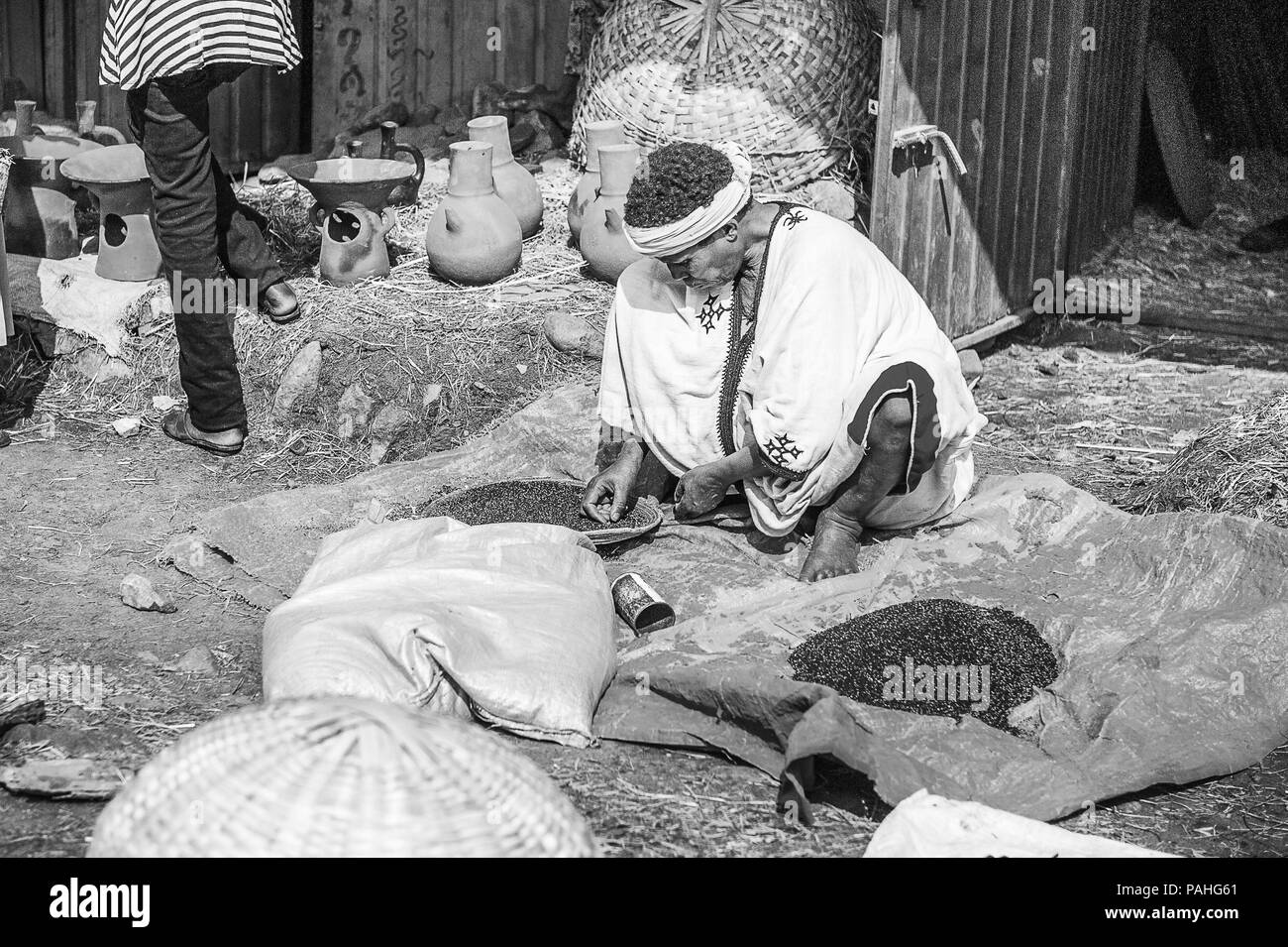 OMO, ETHIOPIA - SEPTEMBER 19, 2011: Unidentified Ethiopian man at the market. People in Ethiopia suffer of poverty due to the unstable situation Stock Photo