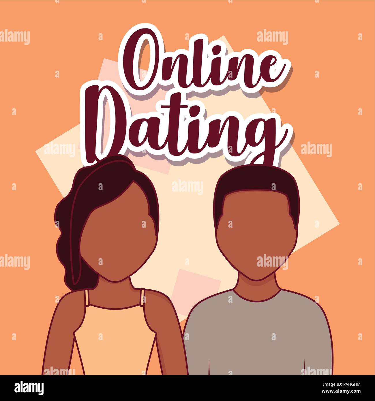 Online dating design with avatar couple over orange background ...