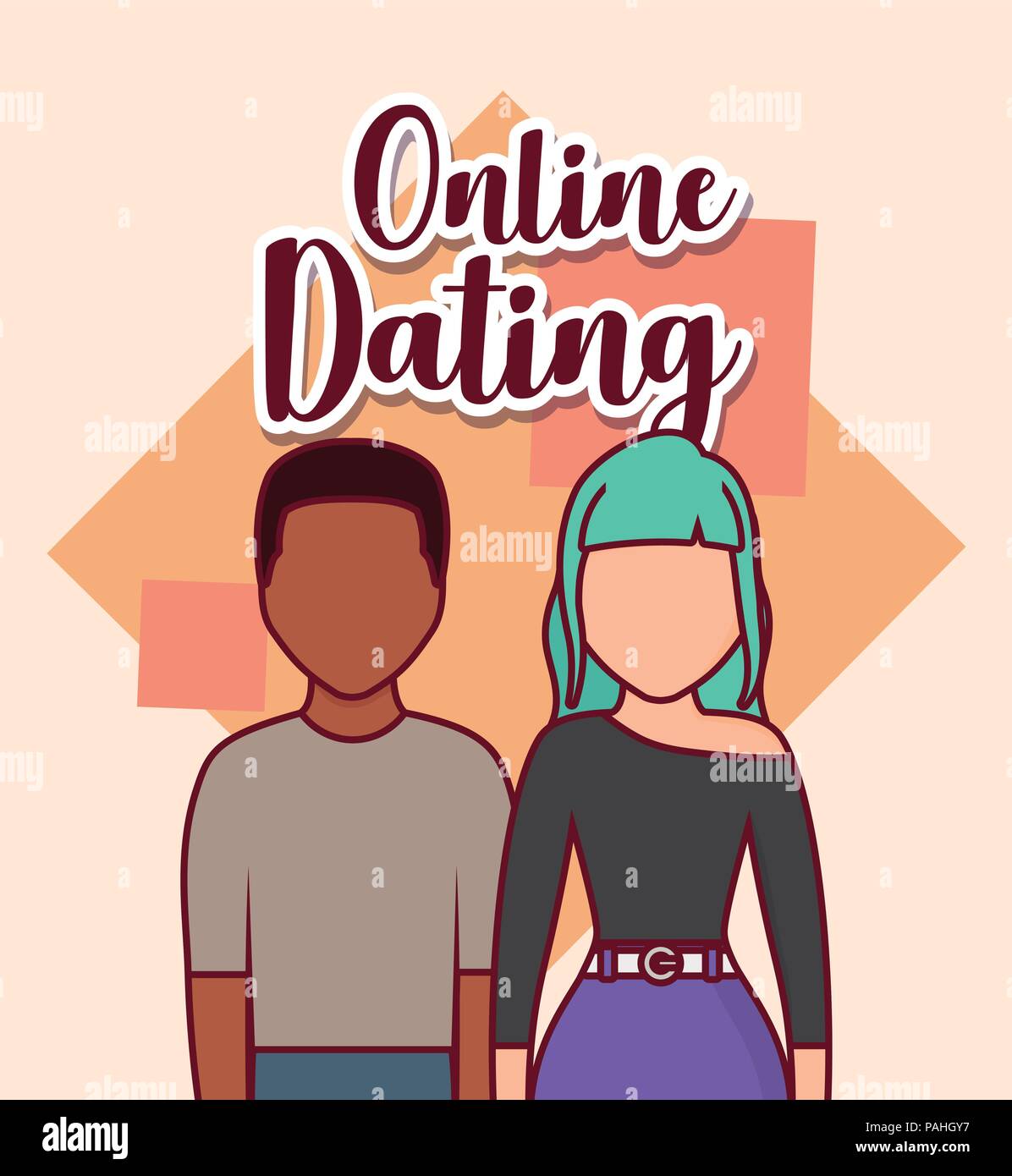 Online dating design with avatar couple over white background, colorful design. vector illustration Stock Vector