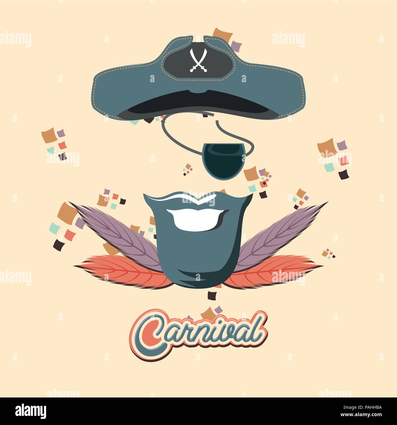 pirate hat and eye patch carnival accessories vector illustration