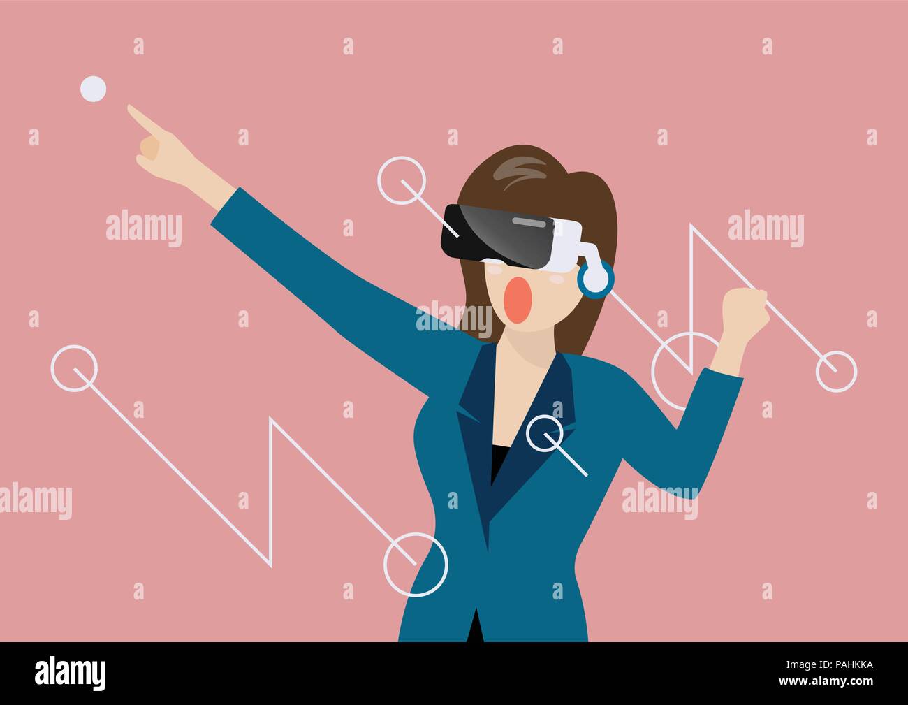 Woman using virtual reality headset. vector illustration Stock Vector