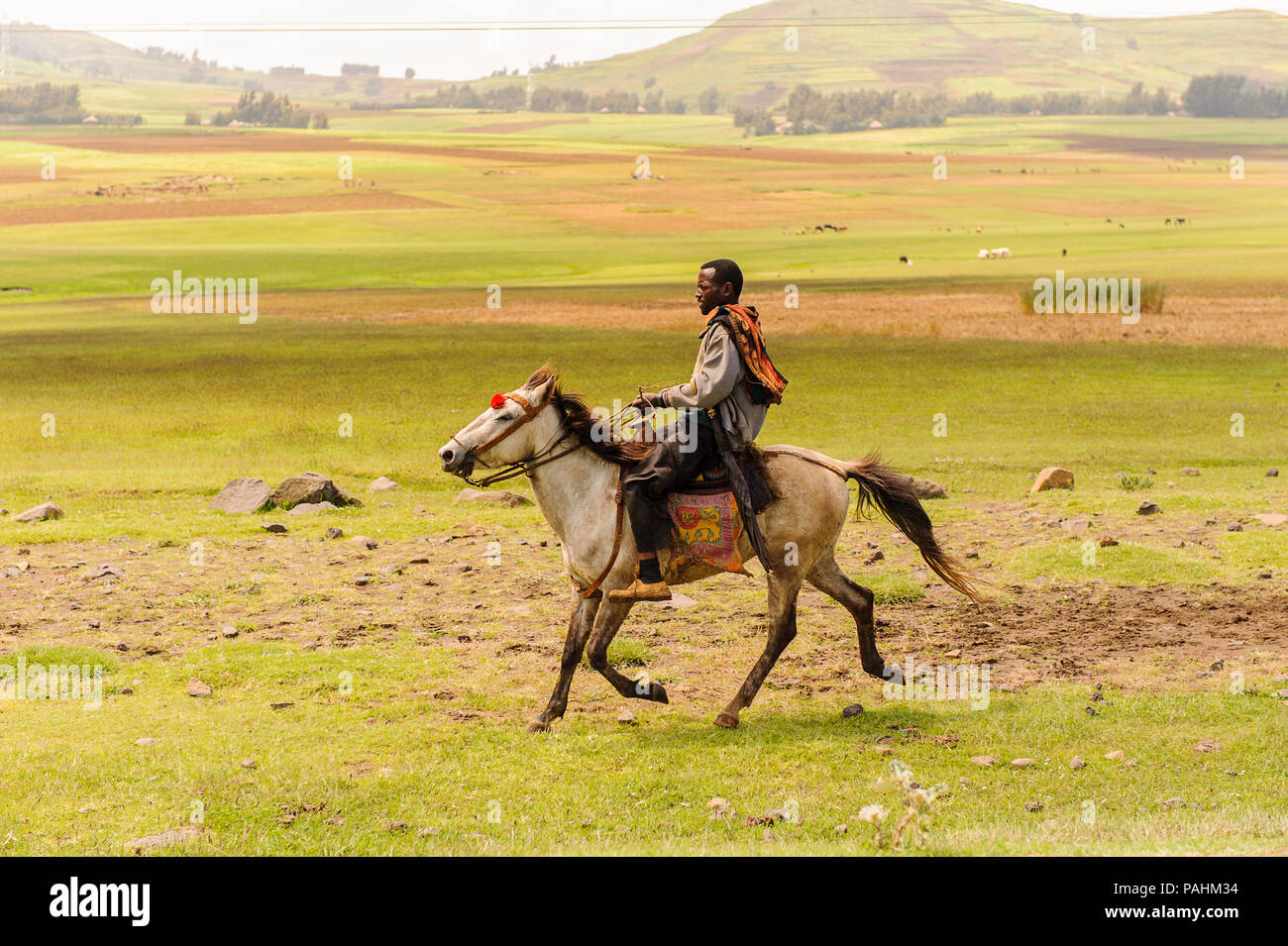 OMO, ETHIOPIA SEPTEMBER 19, 2011 Unidentified Ethiopian man rides a