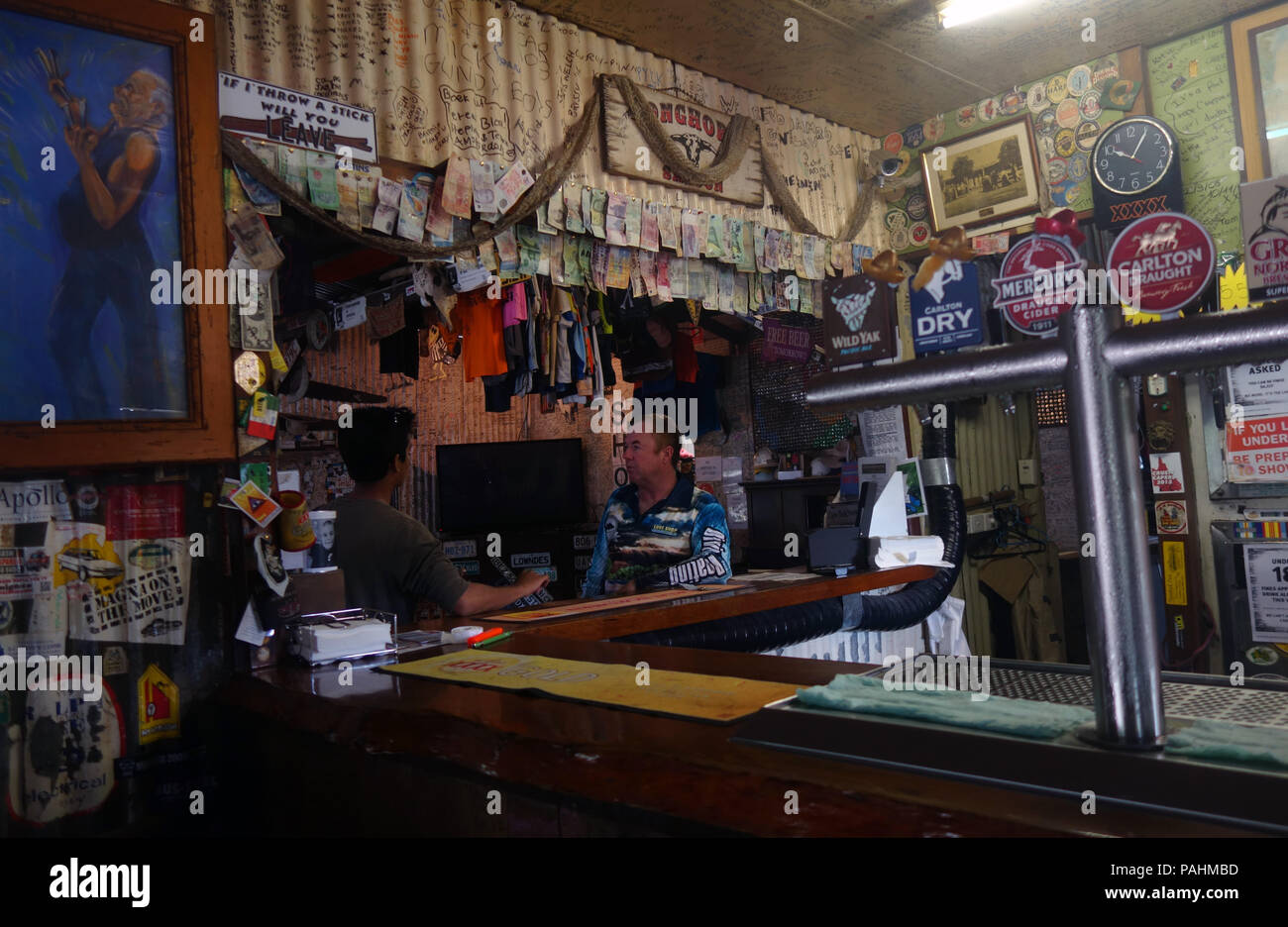 Interior of Lion’s Den Pub, near Cooktown, Queensland, Australia. NO PR or MR Stock Photo