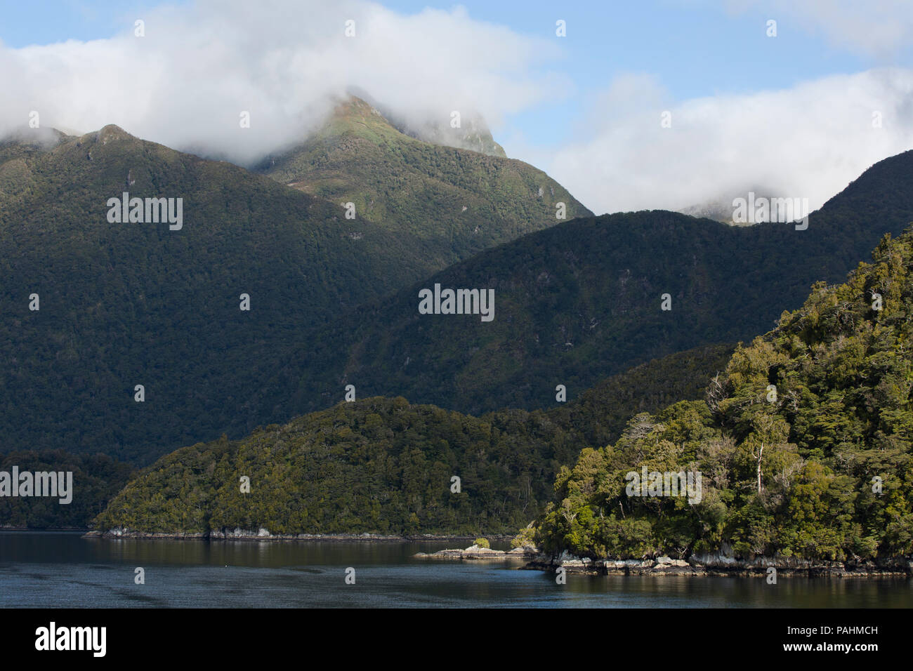 Dusky Sound landscape, Fiordland, New Zealand Stock Photo