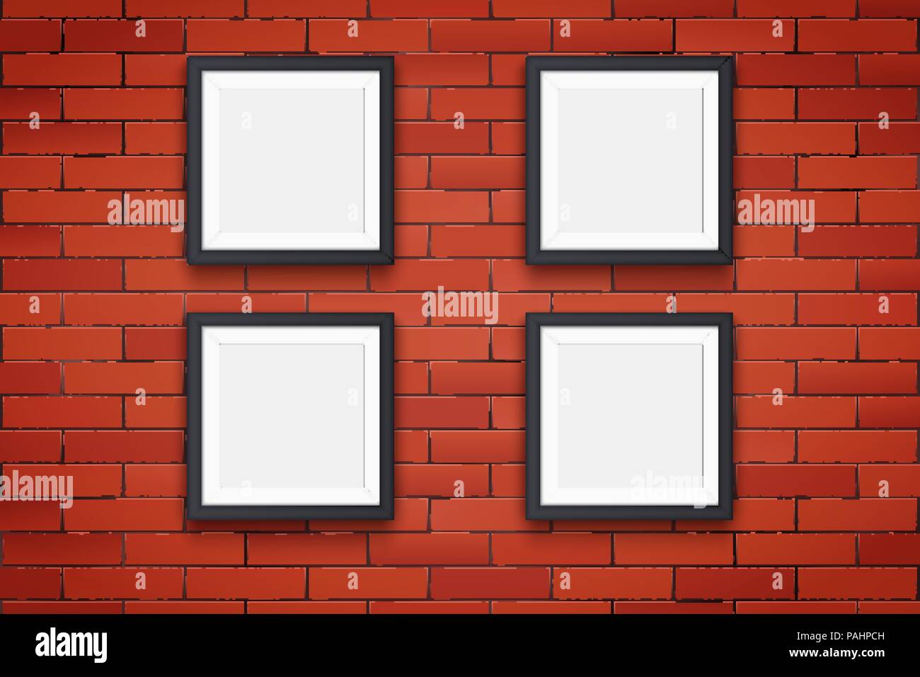 Red brick wall with picture frames Stock Vector