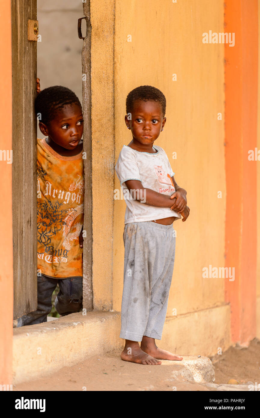 LOME, TOGO MAR 9, 2013 Unidentified Togolese two little girls near a