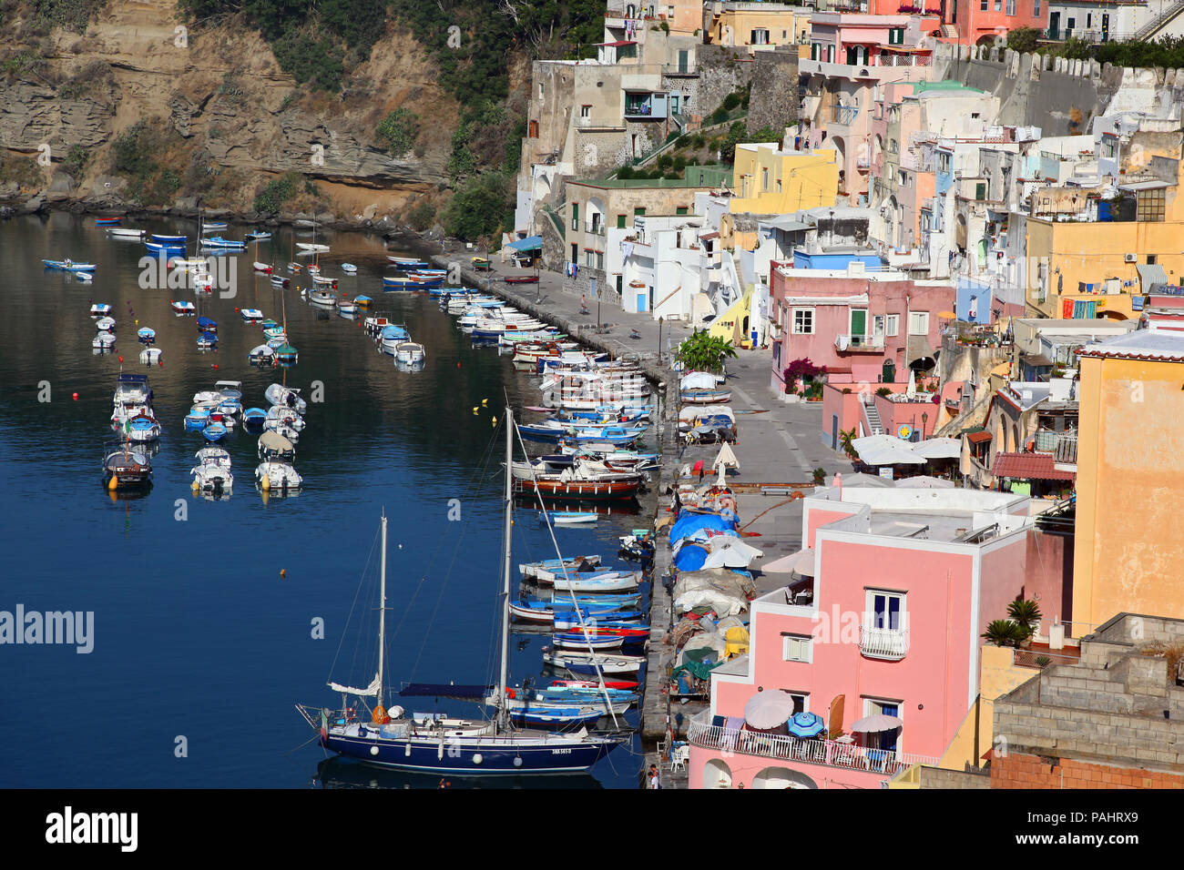 Procida, Beautiful island in the mediterranean sea coast, Marina della Corricella Naples, italy Stock Photo