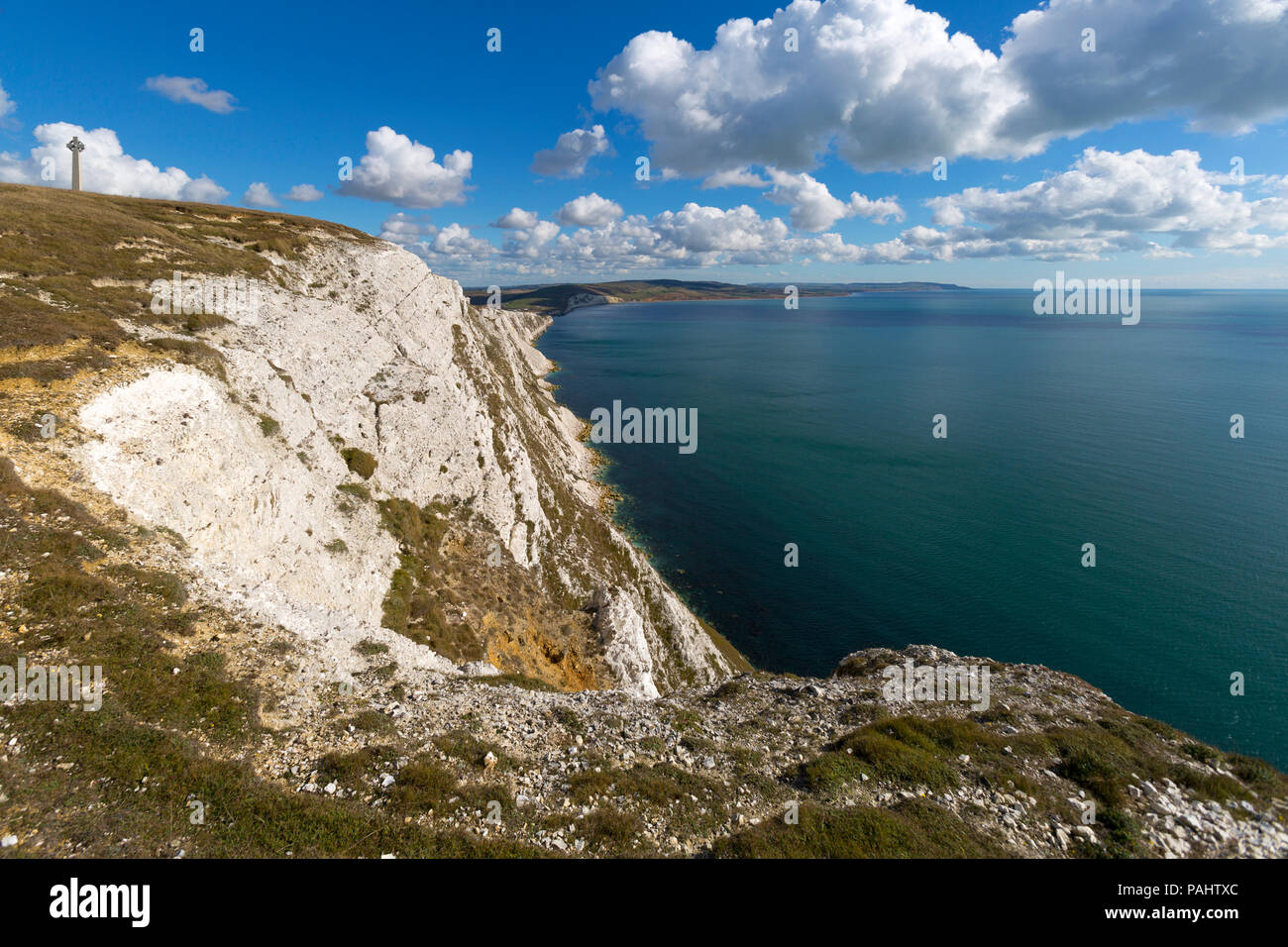 Chalk, Cliffs, Fence, grass, Tennyson Down, Freshwater, Bay, Compton