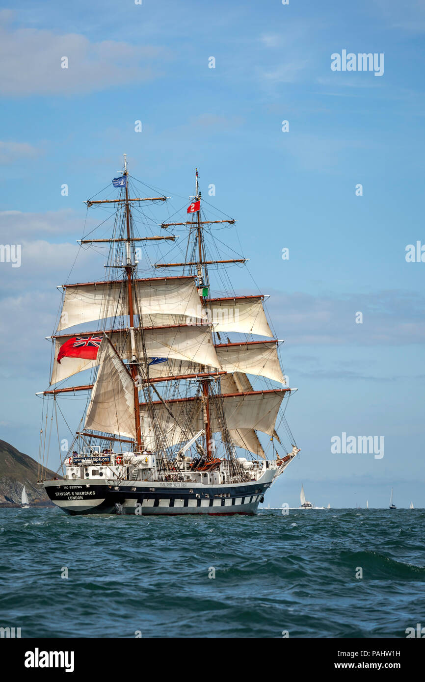 The British tallship brig Stavros S Niachos sailing out of Dublin Stock Photo Alamy