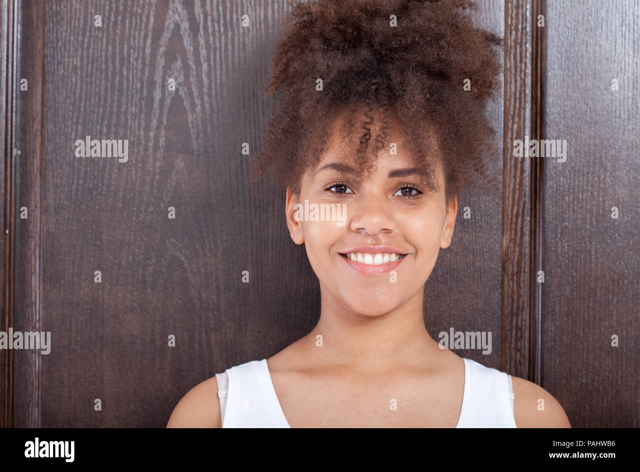 African girl teenager portrait of closeup face Stock Photo