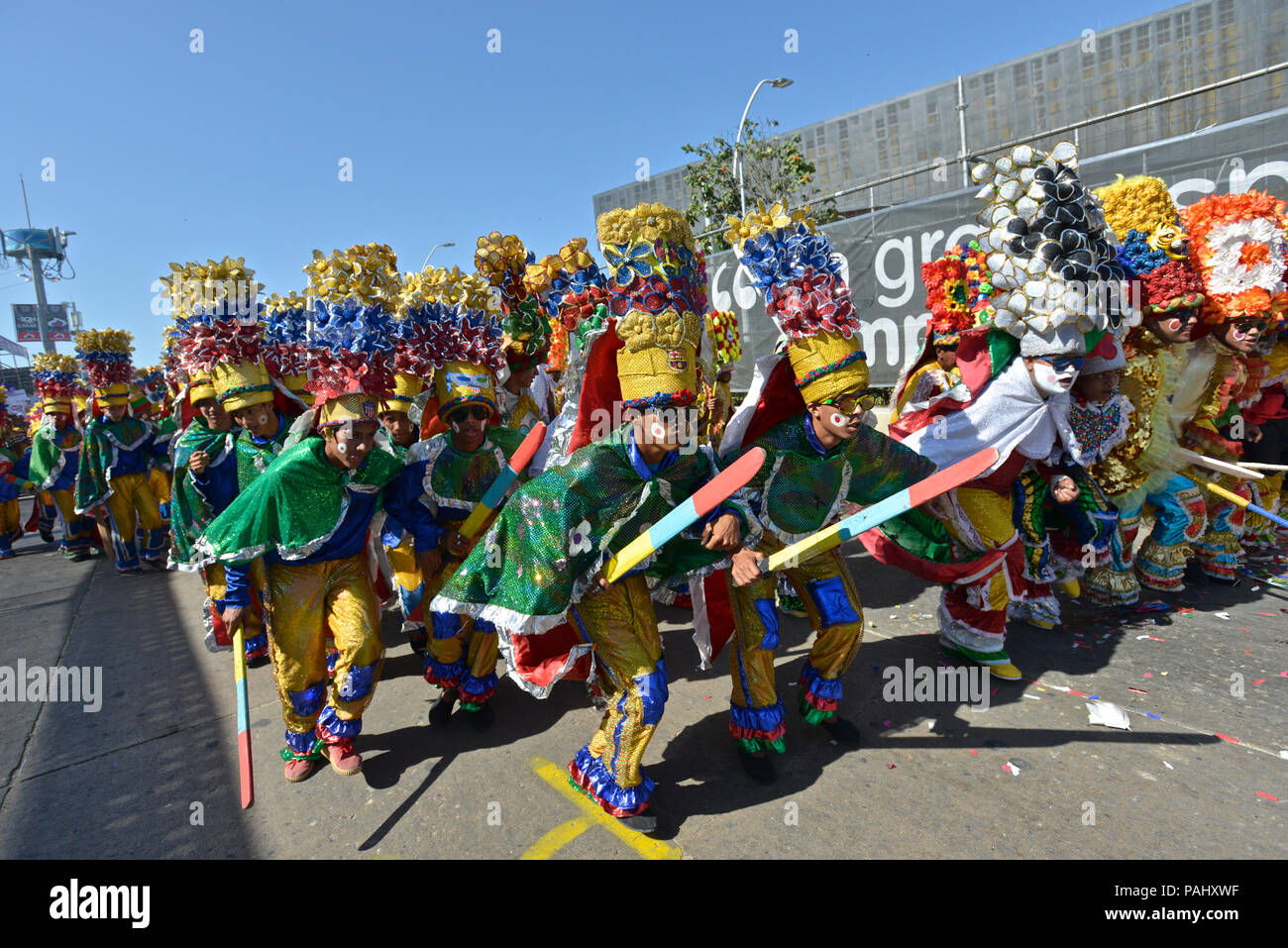One of the oldest costumes of el Carnaval de Barranquilla is The Congo, they say it was originated from a native war dance of the Congo, Africa. This  Stock Photo