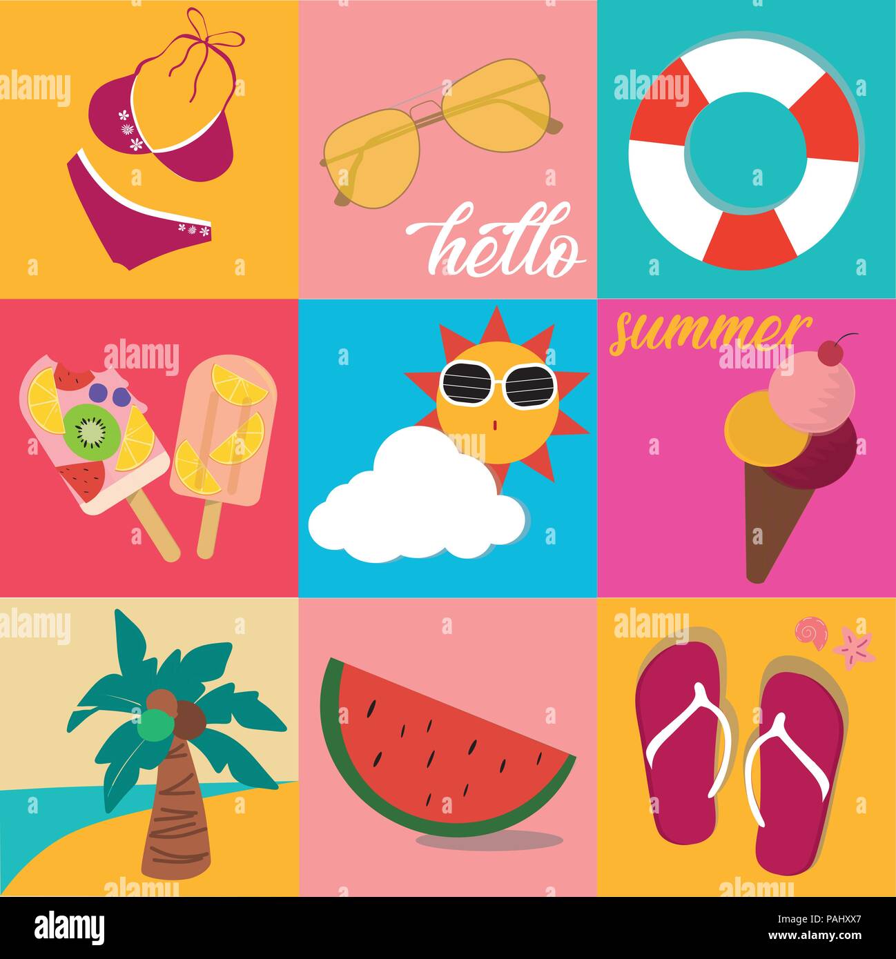 vintage bright pastel colour summer icon set Stock Vector Image & Art ...