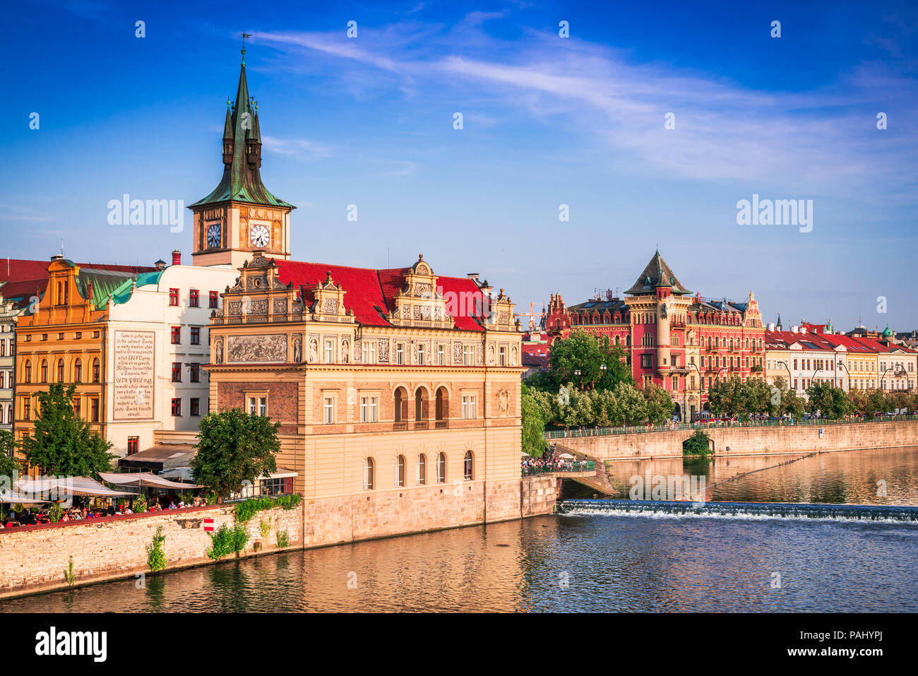 Prague, Czech Republic. Vltava river and old bohemian architecture in Europe. Stock Photo