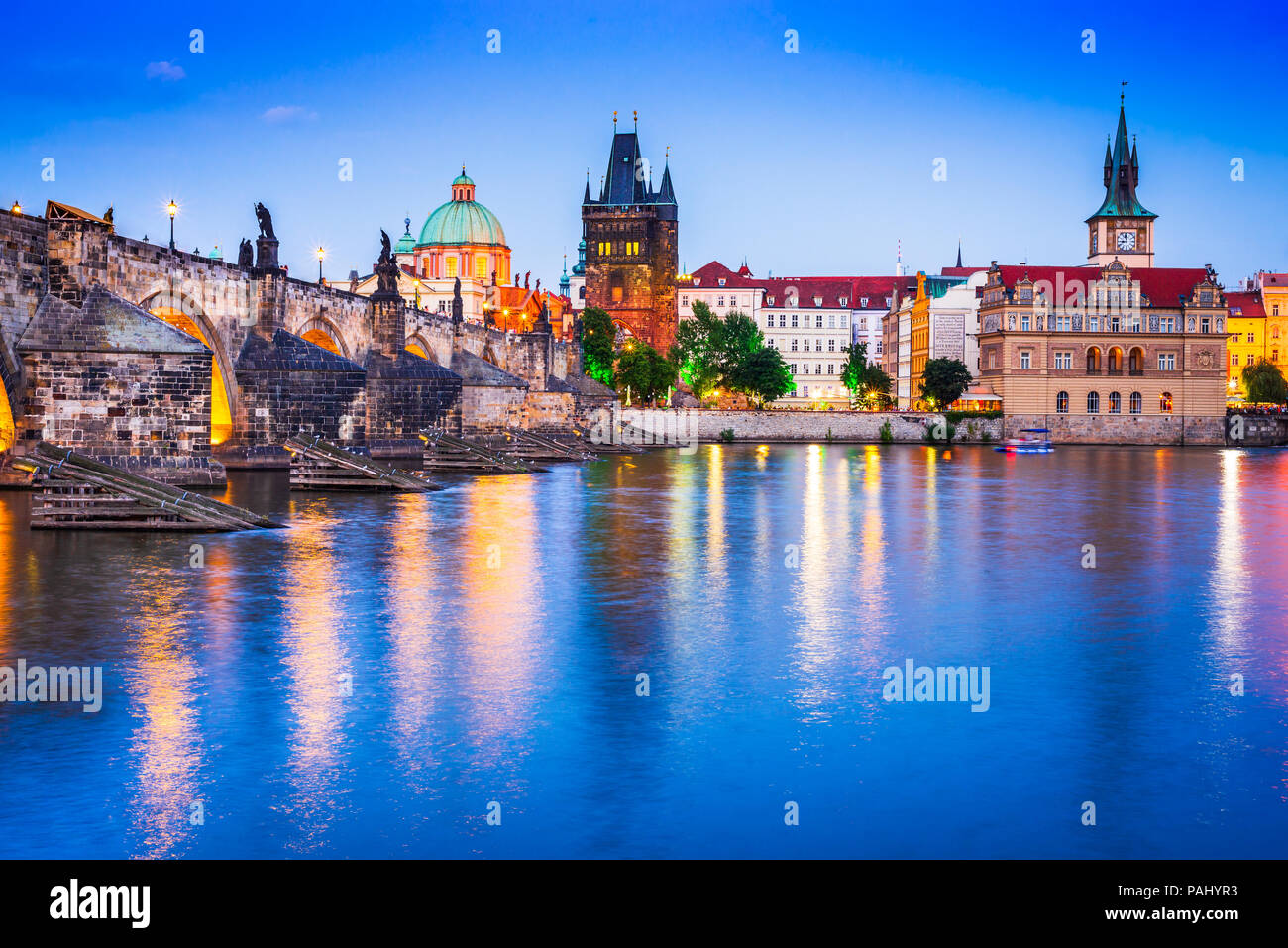 Prague, Czech Republic. Charles Bridge and Stare Mesto, Bohemia landmark in Praha. Stock Photo