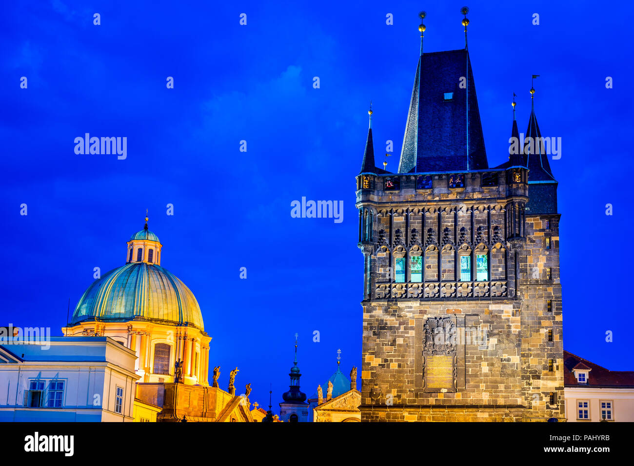 Prague, Czech Republic. Charles Bridge and Stare Mesto, Bohemia landmark in Praha. Stock Photo
