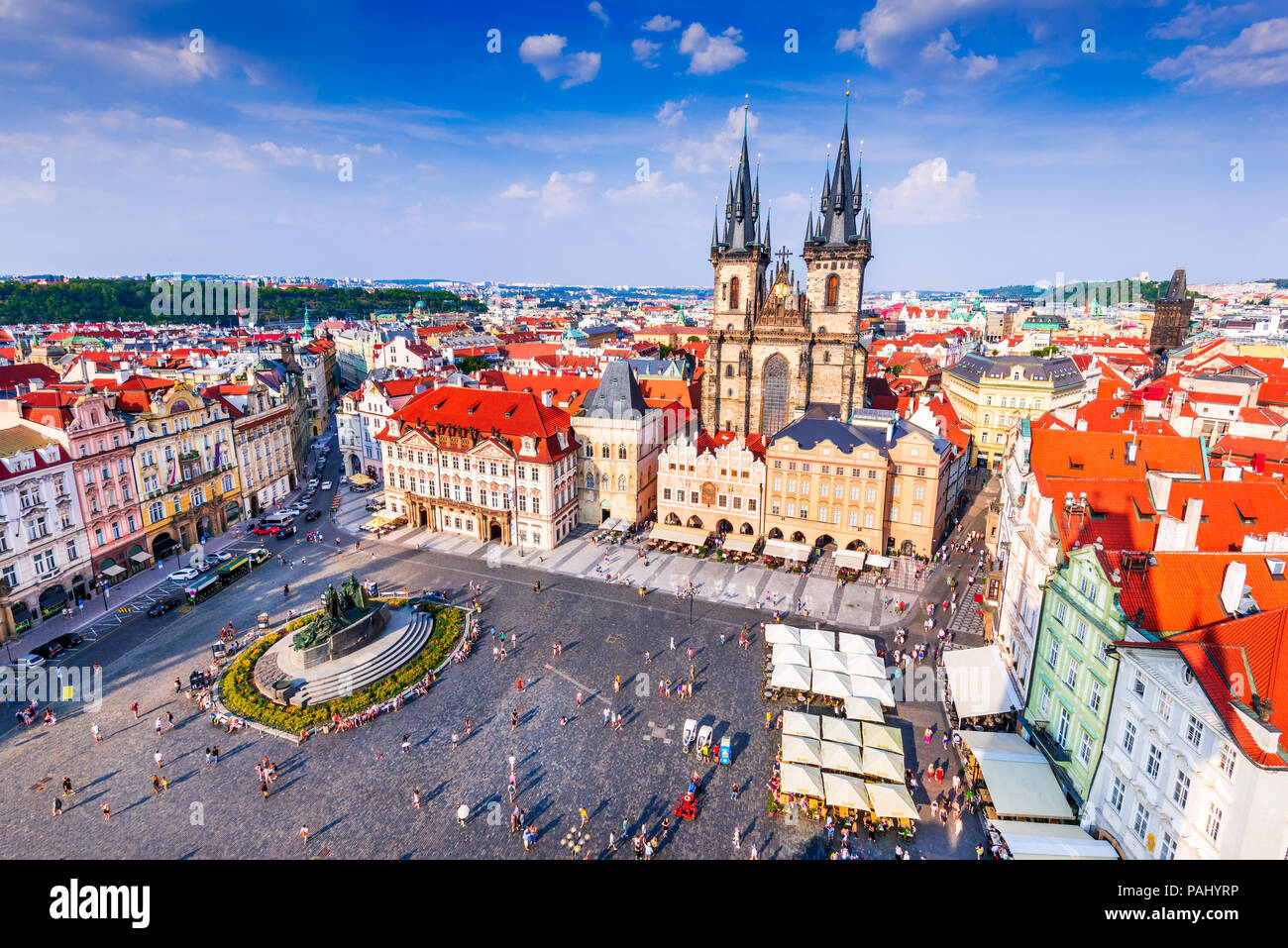 Prague, Czech Republic - Old Town Square of Bohemia city with Tyn Church gothic cathedral (Stare Mesto). Stock Photo