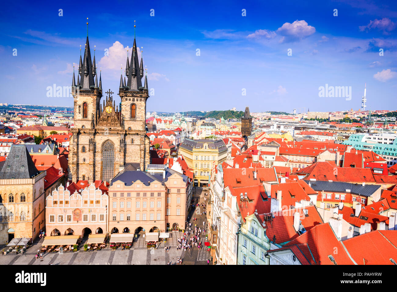 Prague, Czech Republic - Medieval Tyn Church gothic style in Old Town Square of Bohemia city (Stare Mesto) Stock Photo