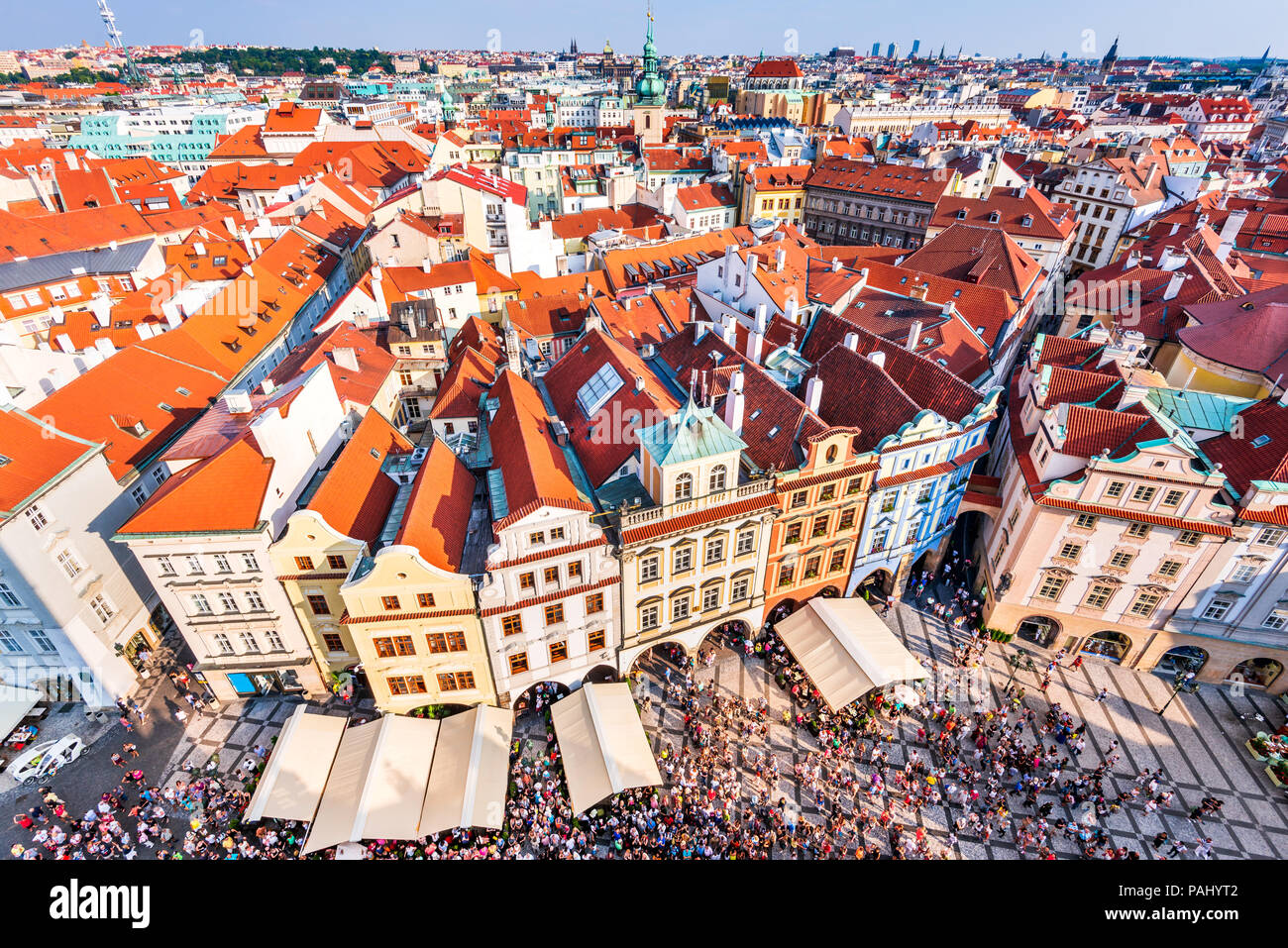 Prague, Czech Republic - Old Town Square of Bohemia city with Tyn Church gothic cathedral (Stare Mesto). Stock Photo