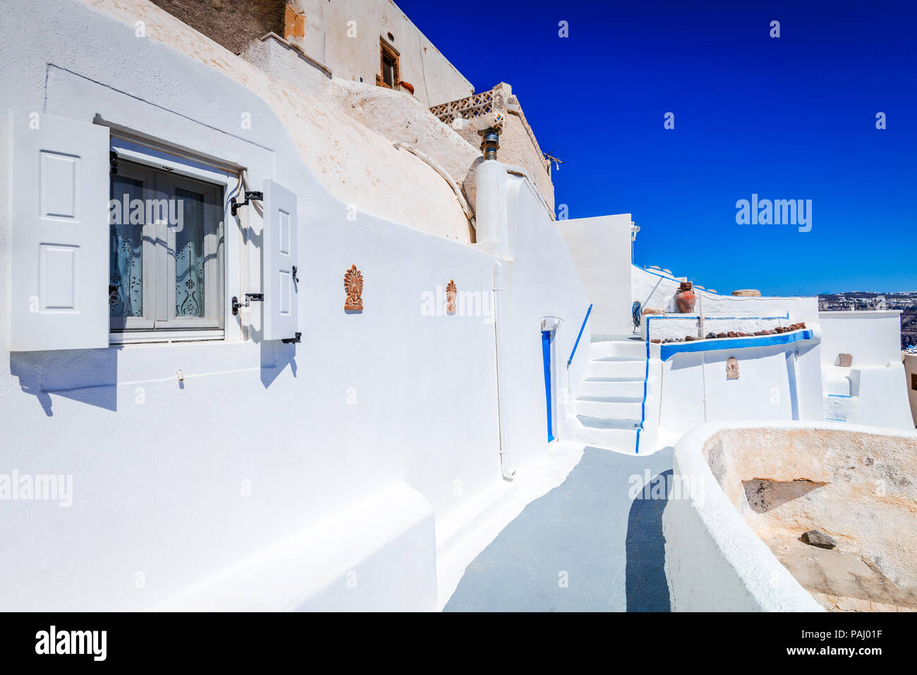 Santorini, Greece - Akrotiri ancient city on Thira, Cyclades in Greek Islands. Stock Photo