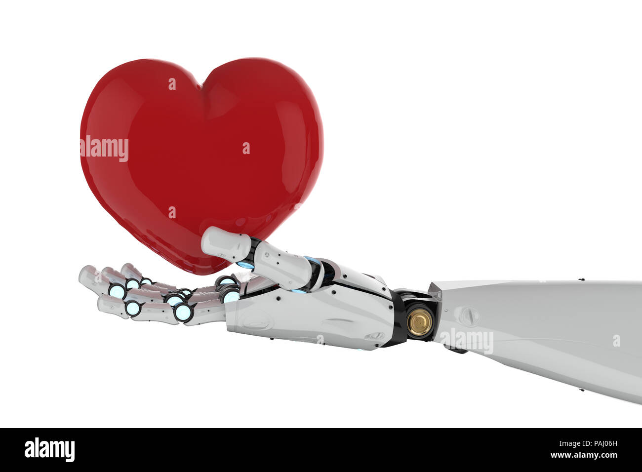 3d rendering robotic hand holding red heart on white background Stock ...