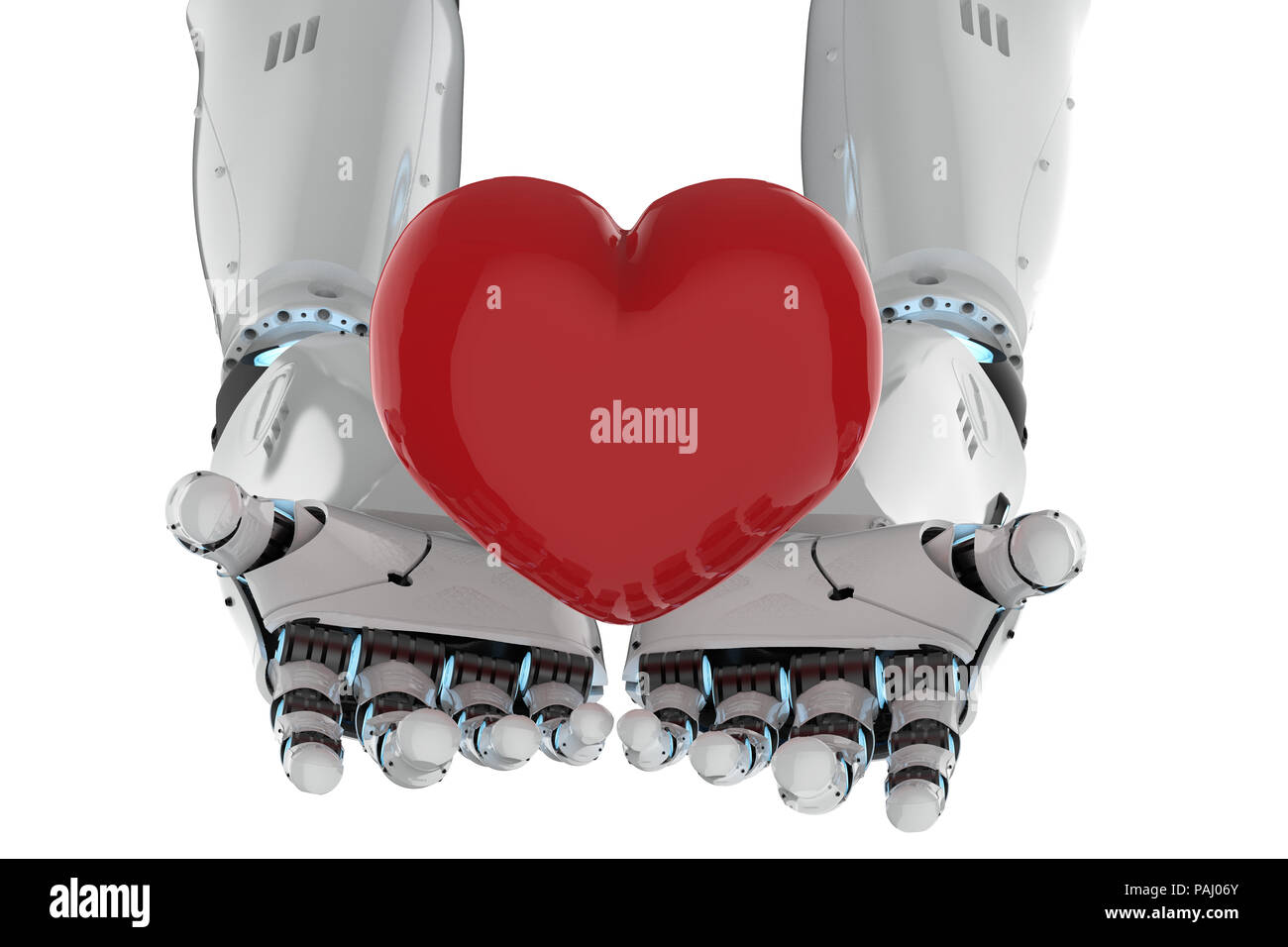 3d rendering robotic hand holding red heart on white background Stock ...