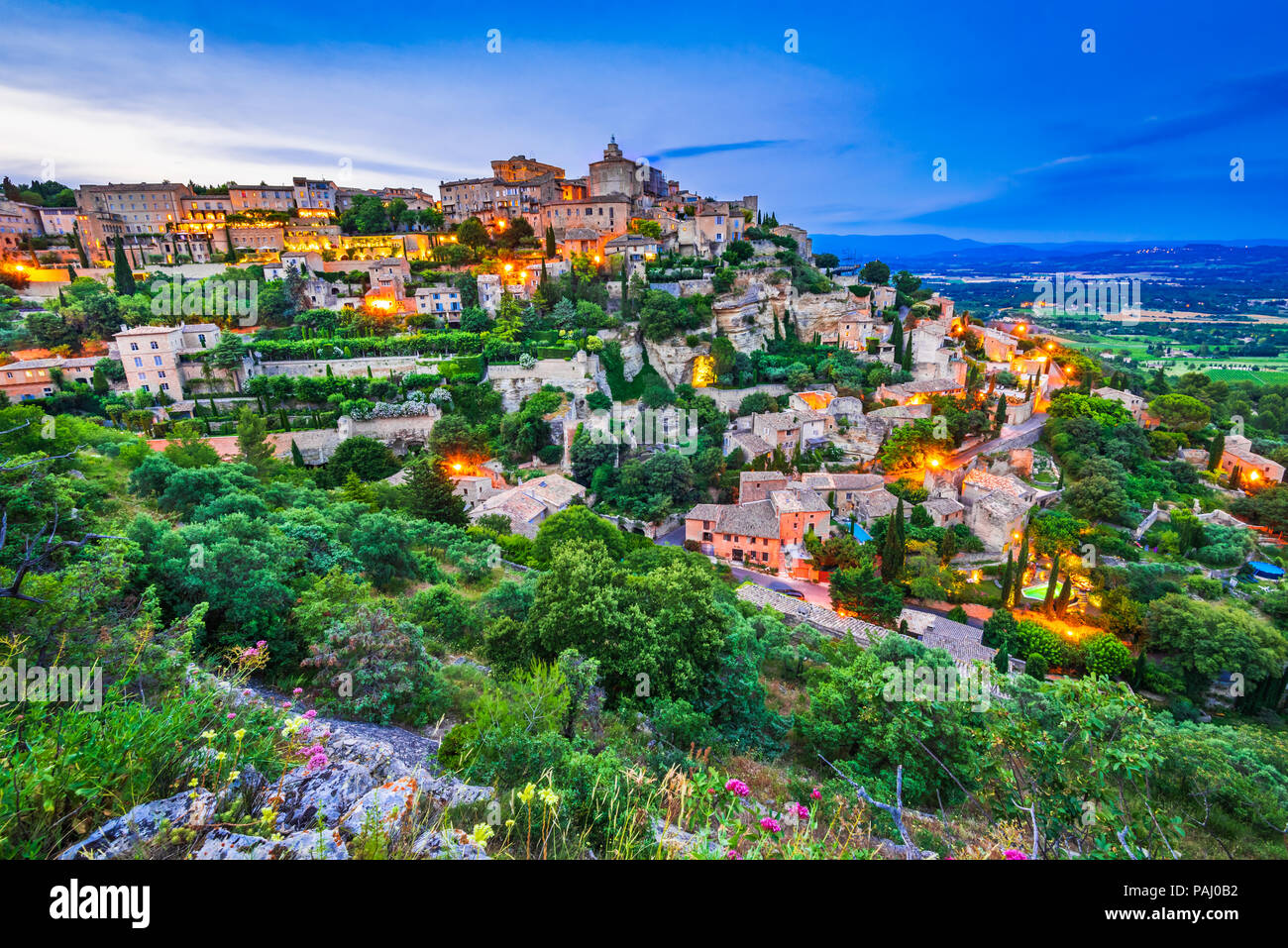 Gordes famous old village in Provence amazing sunset in France Stock Photo