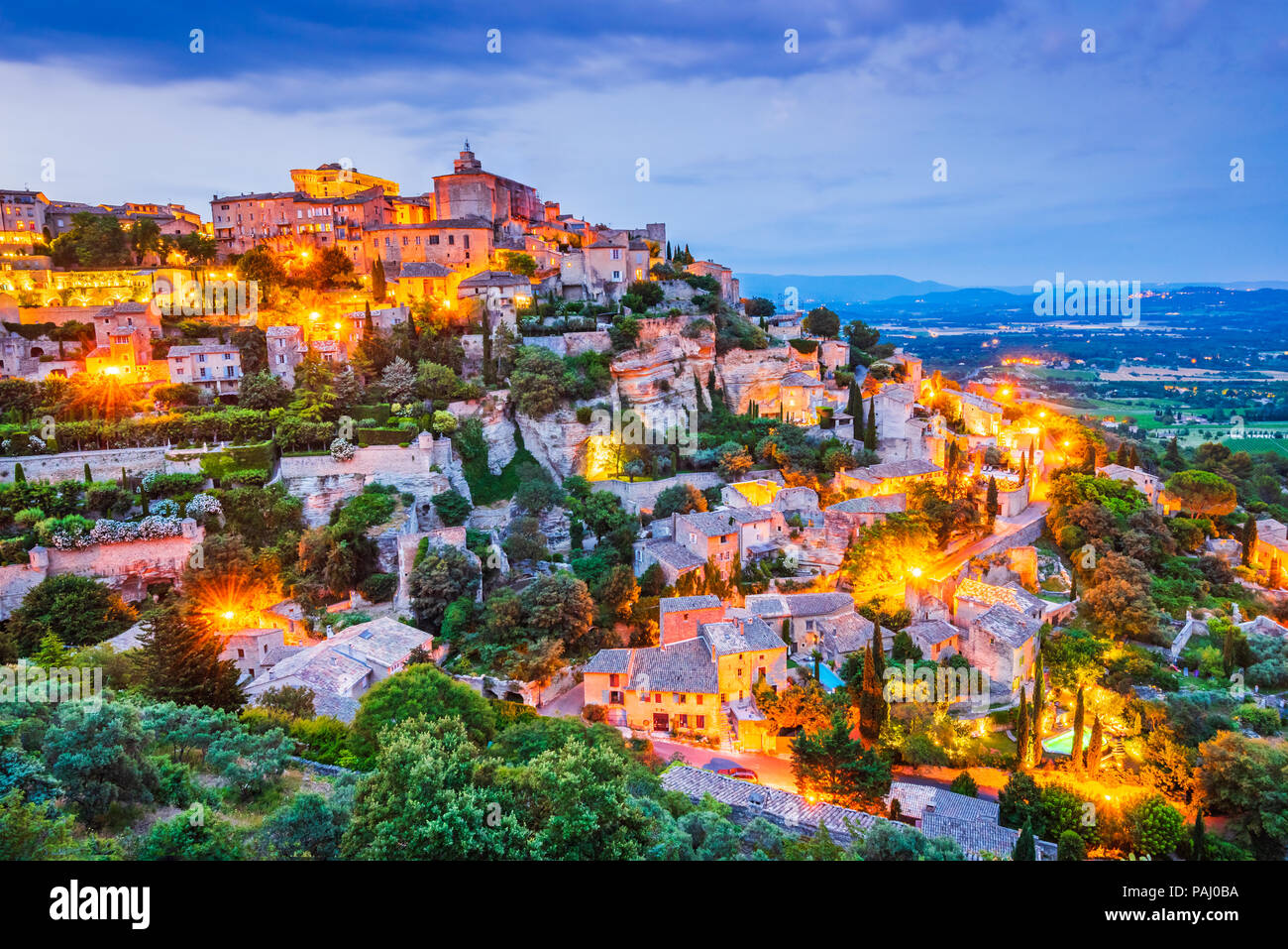 Gordes famous old village in Provence amazing sunset in France Stock Photo