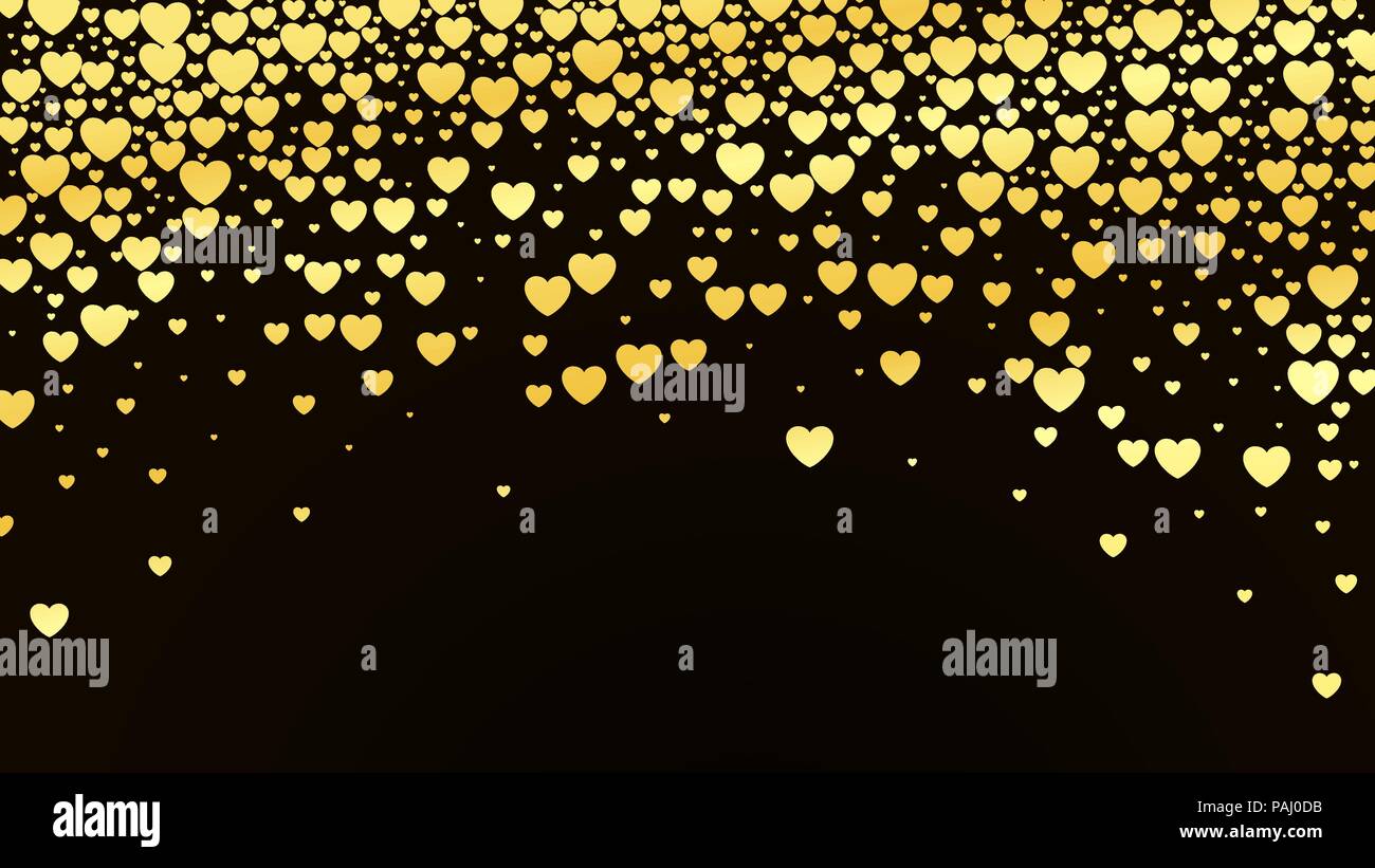 Valentines day background with glossy golden hearts on dark. Vector ...