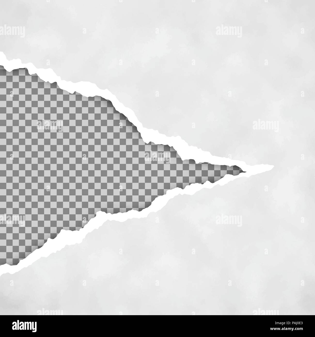 Gray ripped open paper with transparent background. Torn paper sheet. Torn paper edge. Paper texture. Vector illustration Stock Vector