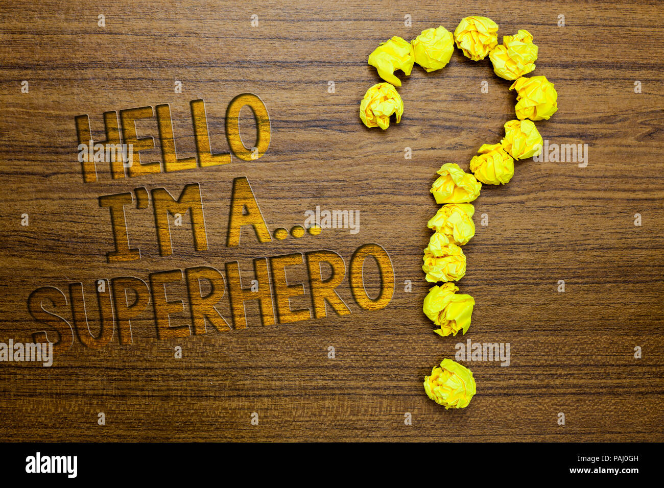 Superhero Hello Word writing text Hello I am A ... Superhero. Business concept for ...