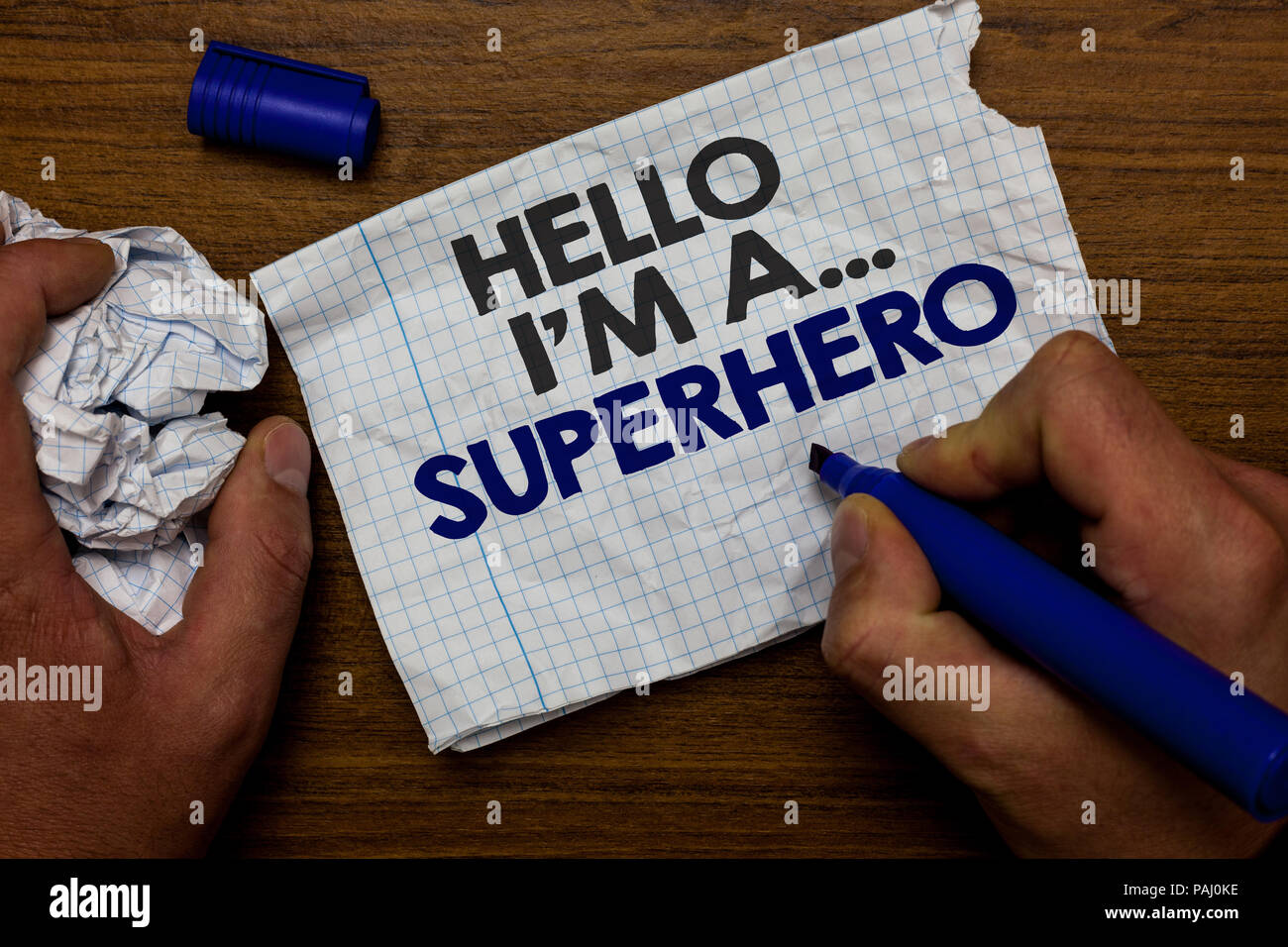 Superhero Hello Word writing text Hello I am A ... Superhero. Business concept for ...