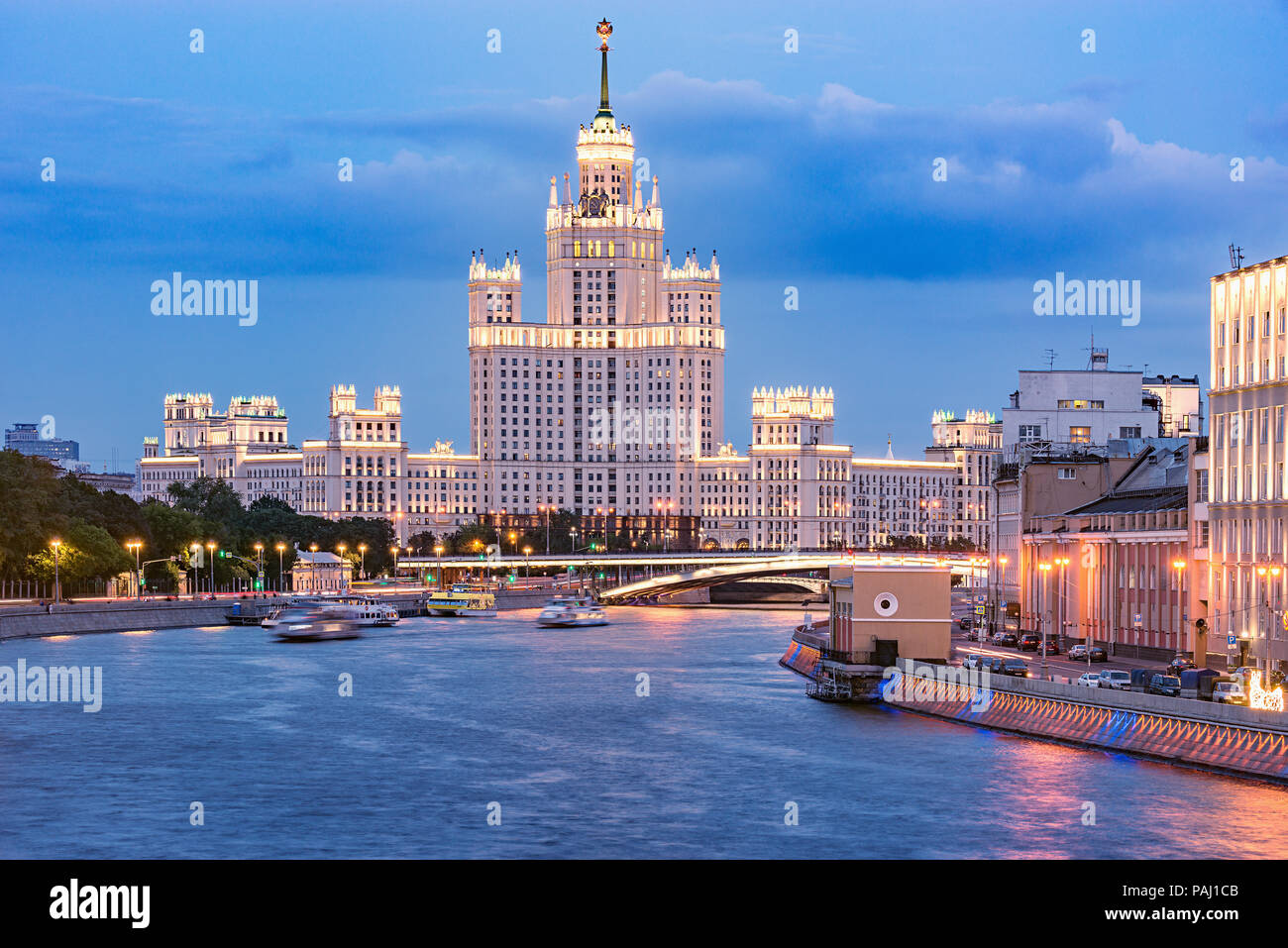 Retro skyscraper by the river. Moscow. Russia Stock Photo